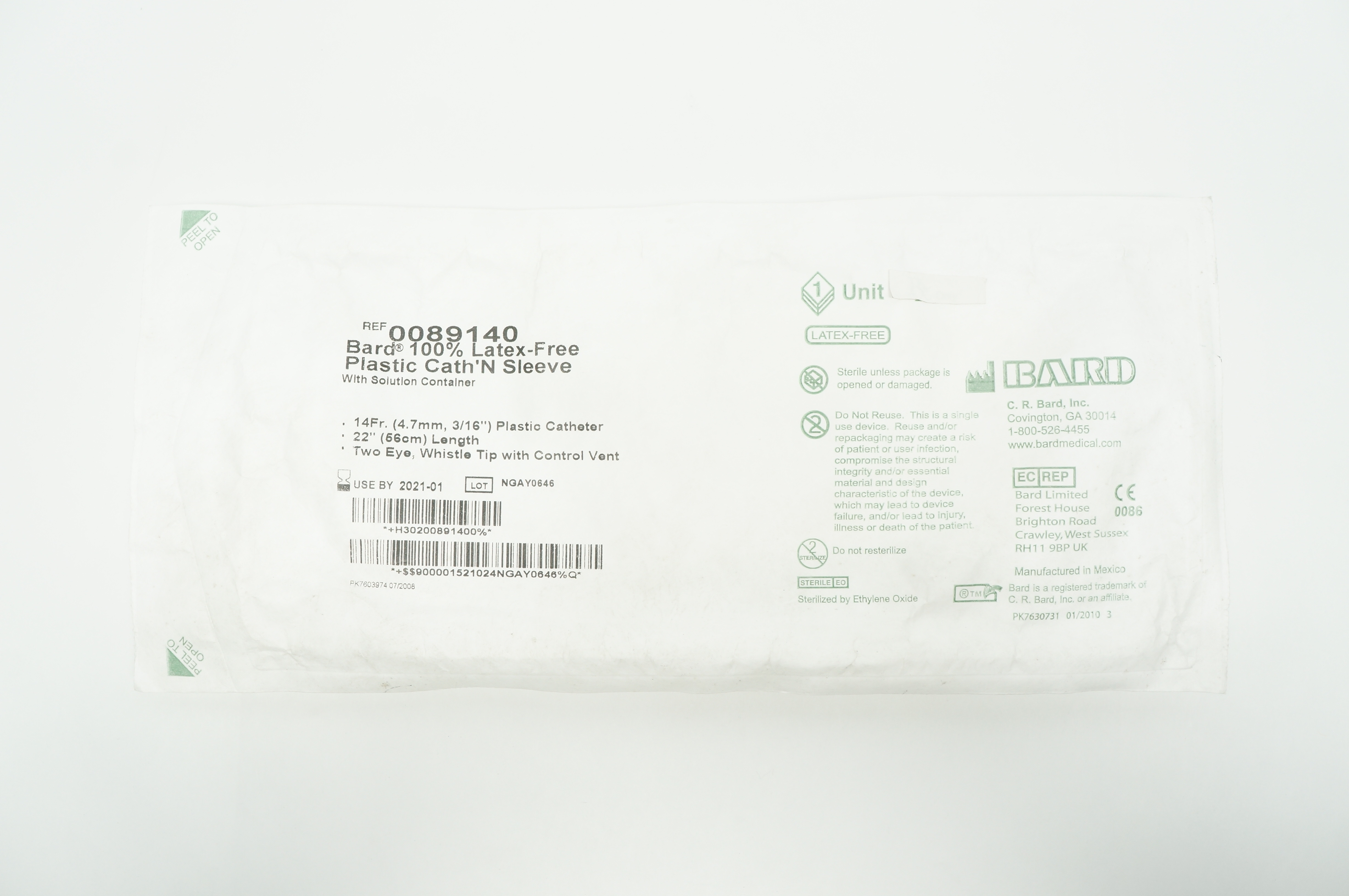 Bard 0089140 Latex-Free Plastic Cath'N Sleeve With Solution Container 14Fr (x)