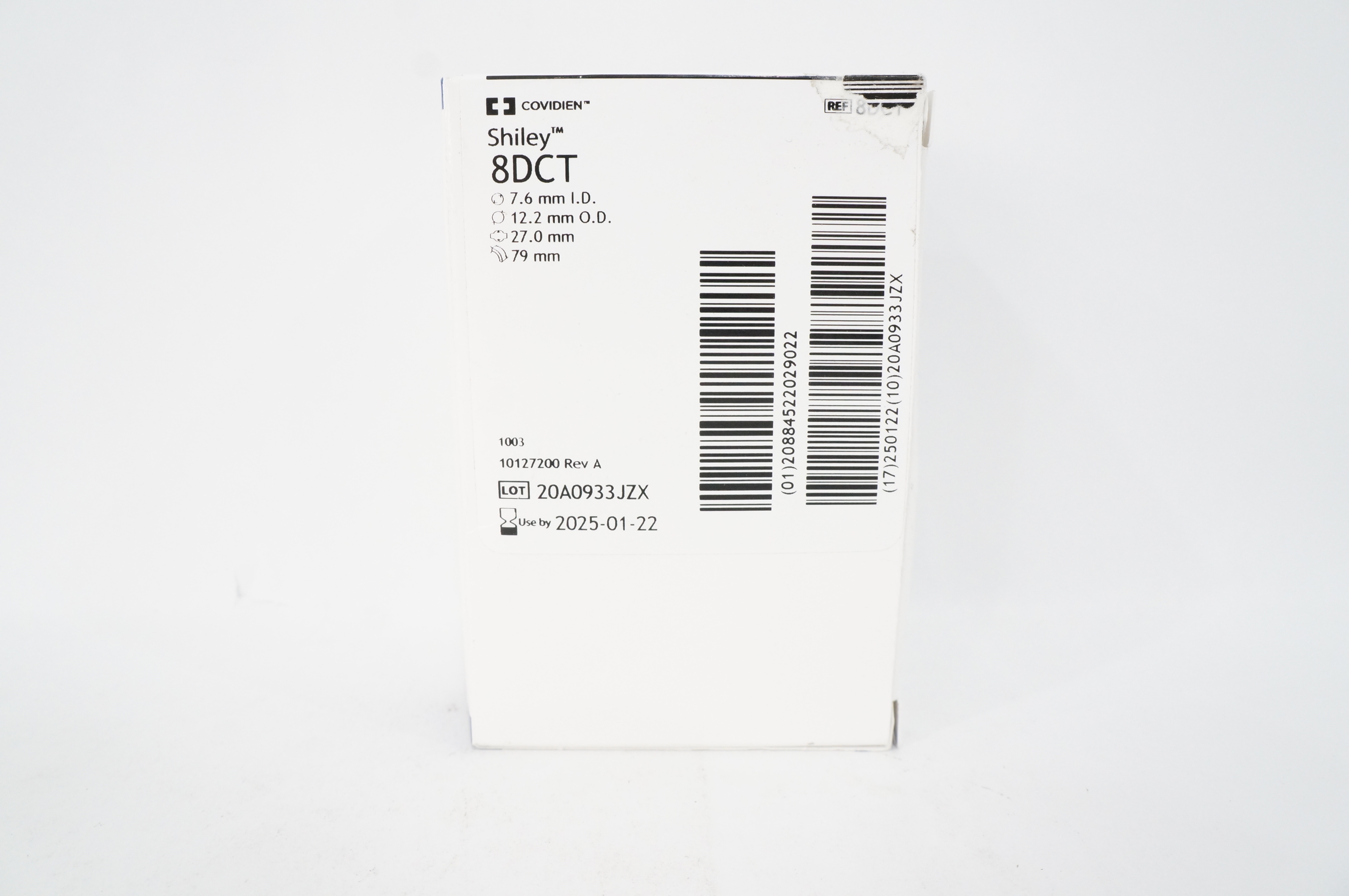 Covidien 8DCT Shiley Tracheostomy Tube Cuffed 7.6mm x 12.2mm x 27.0mm x 79mm