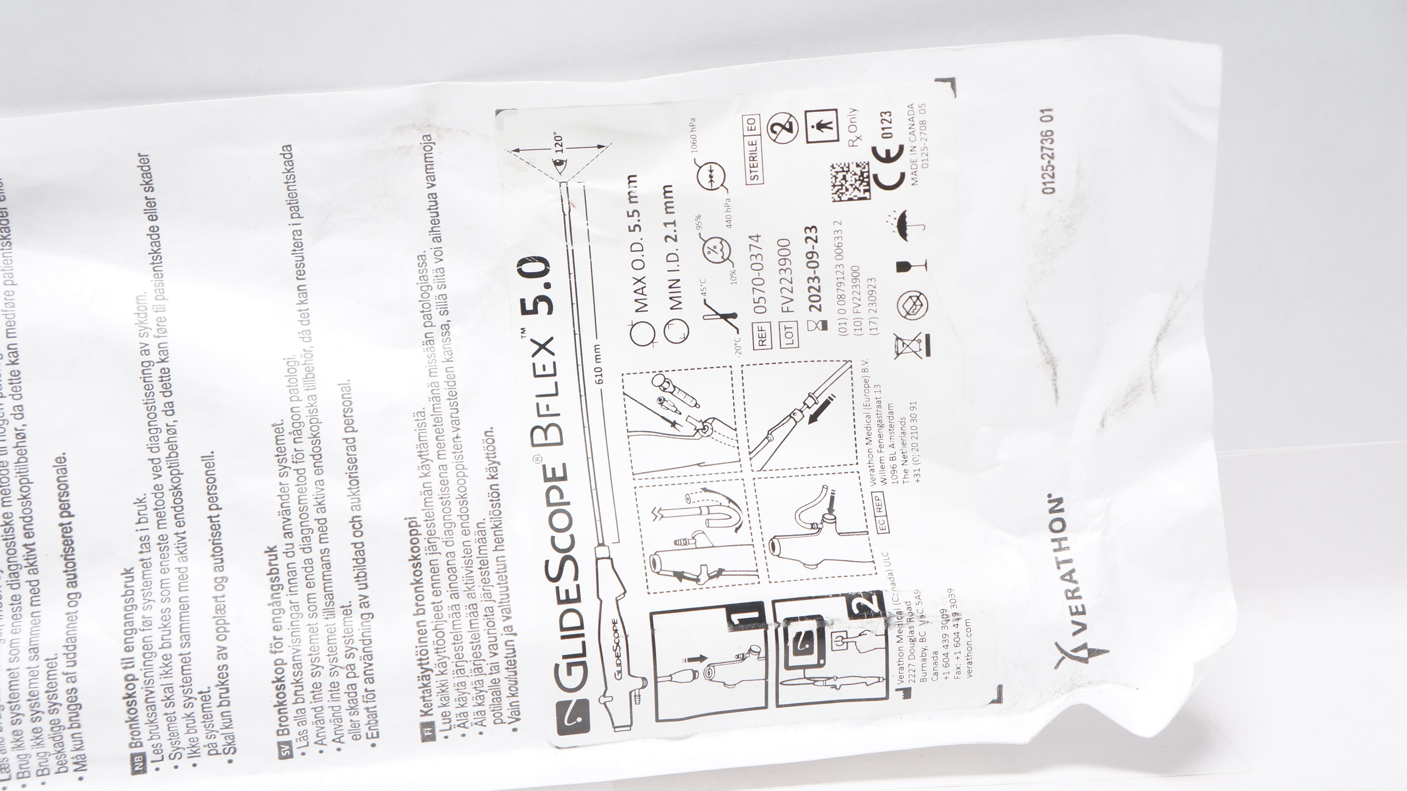 Verathon 0570-0374 GlideScope BFlex 5.0 Bronchoscope O.D. 5.5m x I.D. 2.1mm (x)