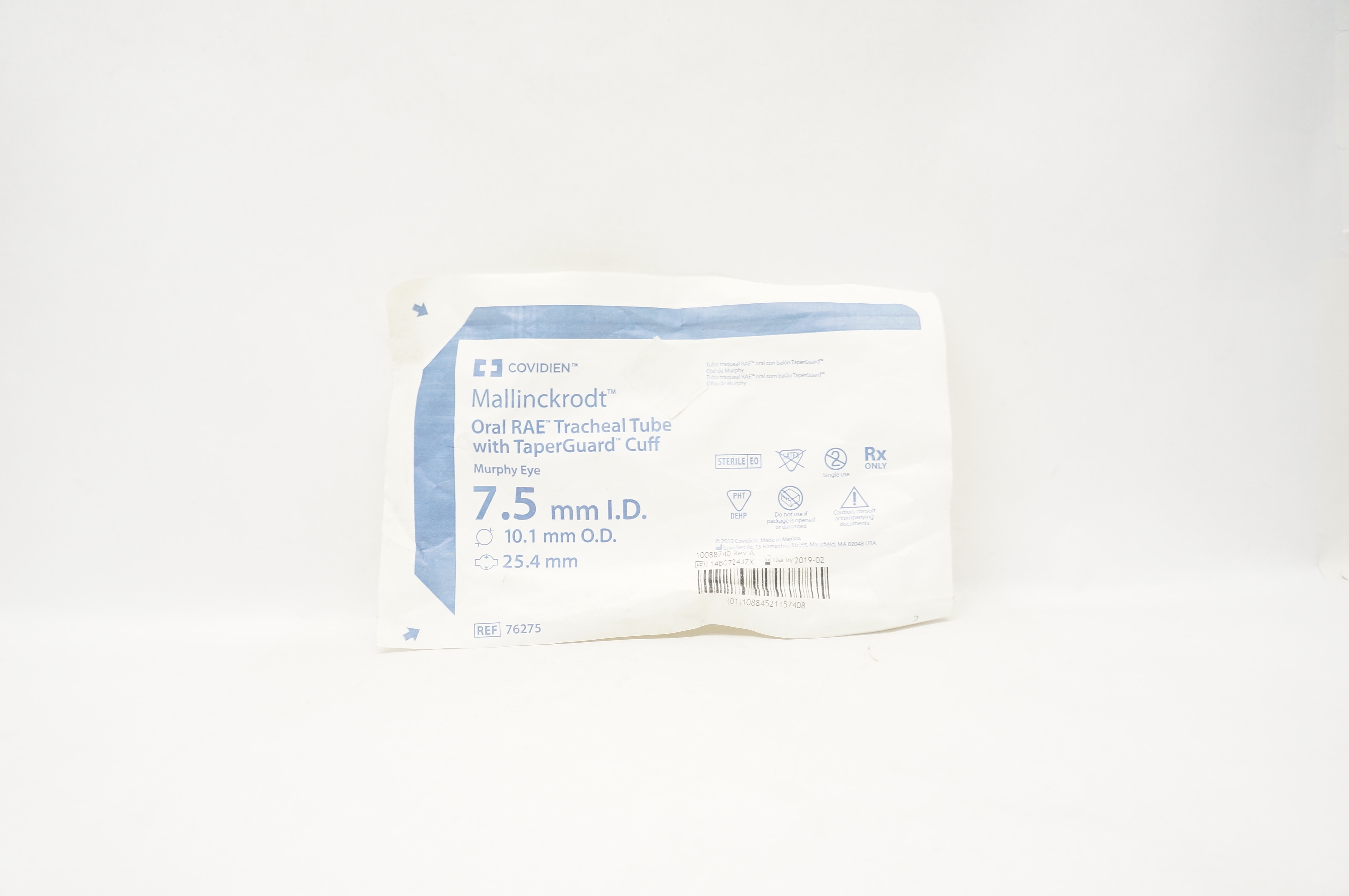 Covidien 76275 Mallinckrodt Oral RAE Tracheal Tube 7.5 ID x 10.1 OD x 25.4mm (x)