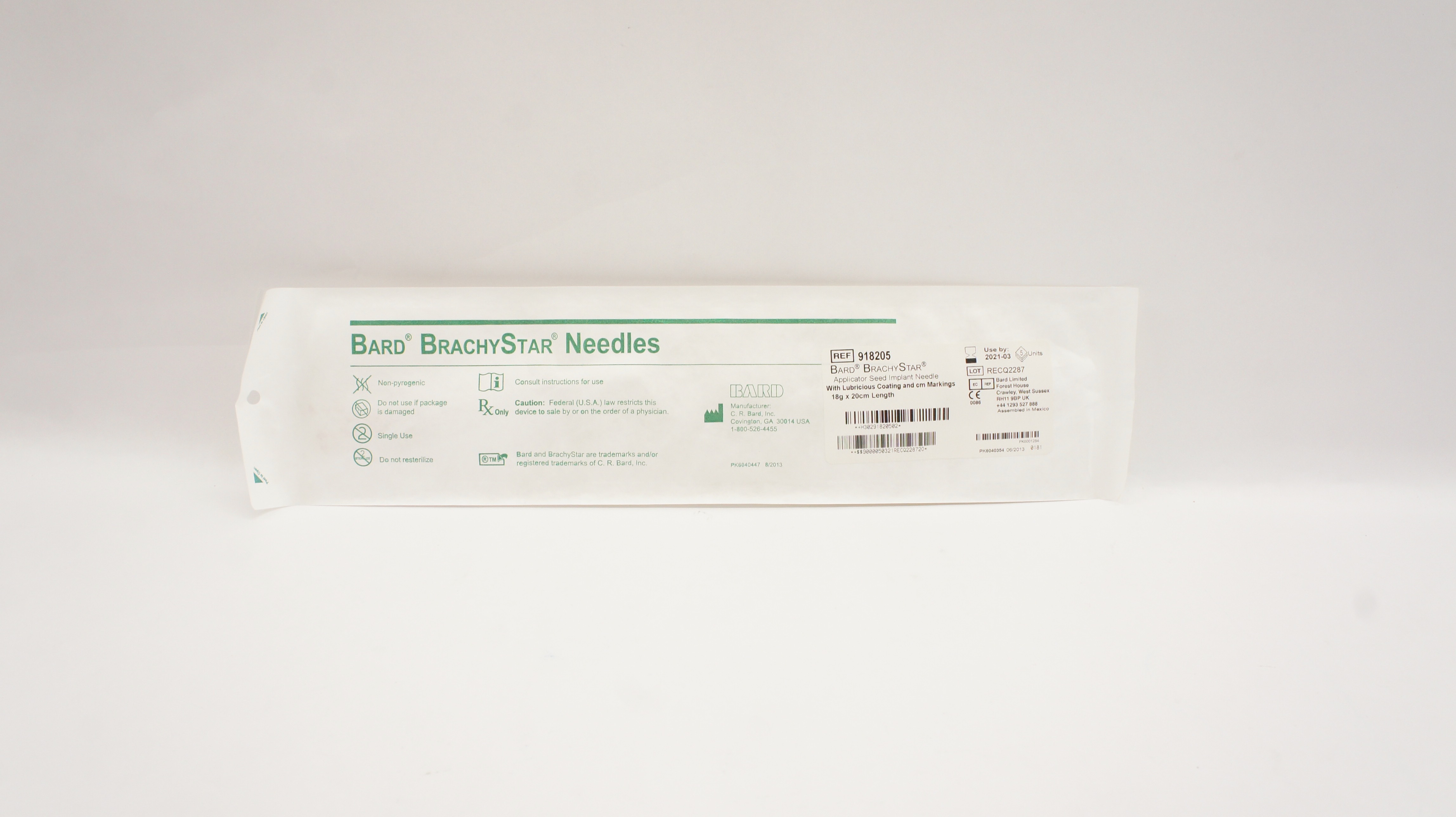 Bard 918205 BrachyStar Applicator Seed Implant Ndle 18g. x 20cm (x) - Pack of 5