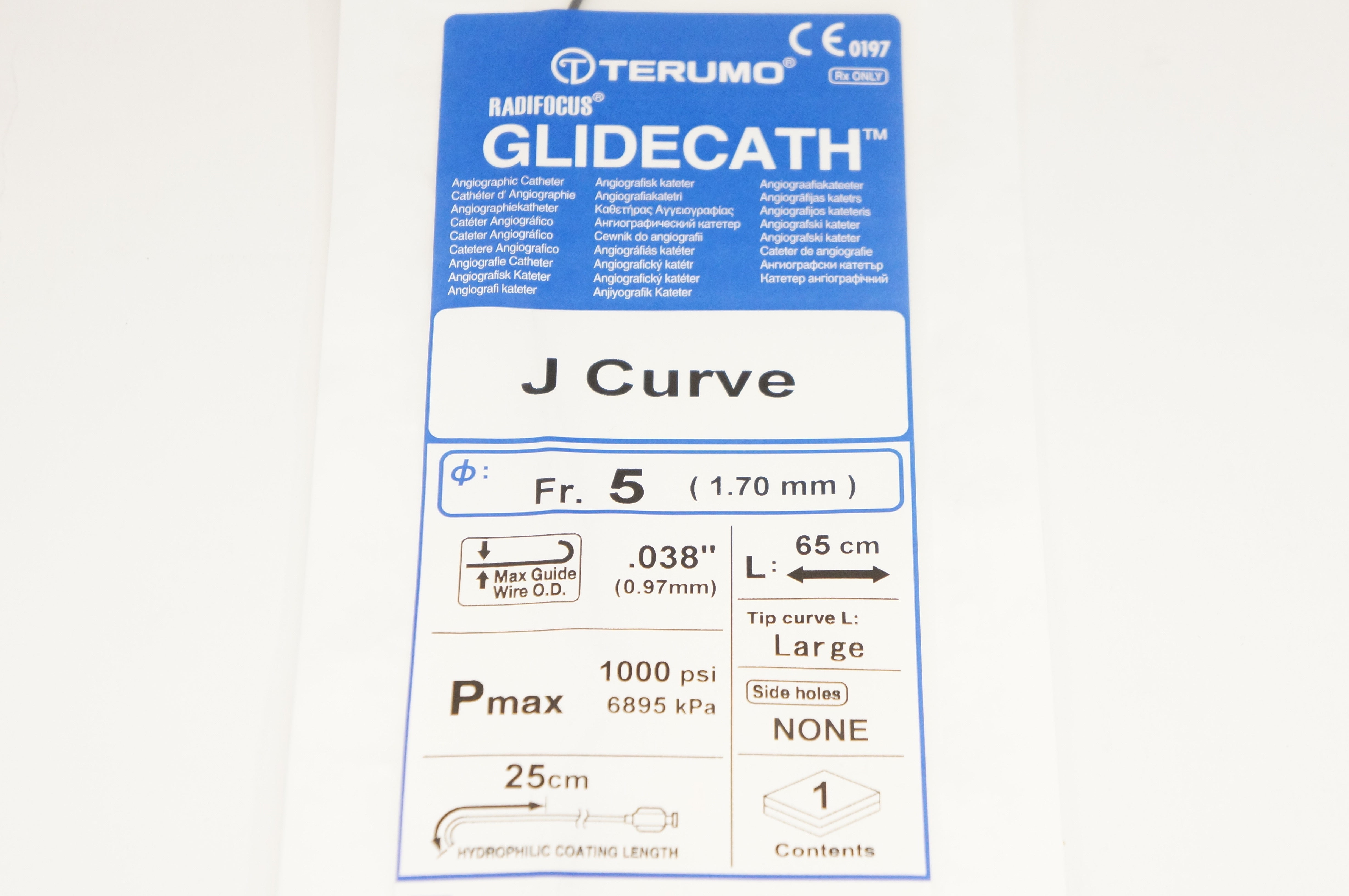 Terumo XD4510GA Radifocus Glidecath Angiographic Cath. 5Fr x .038inch x 65cm (x)