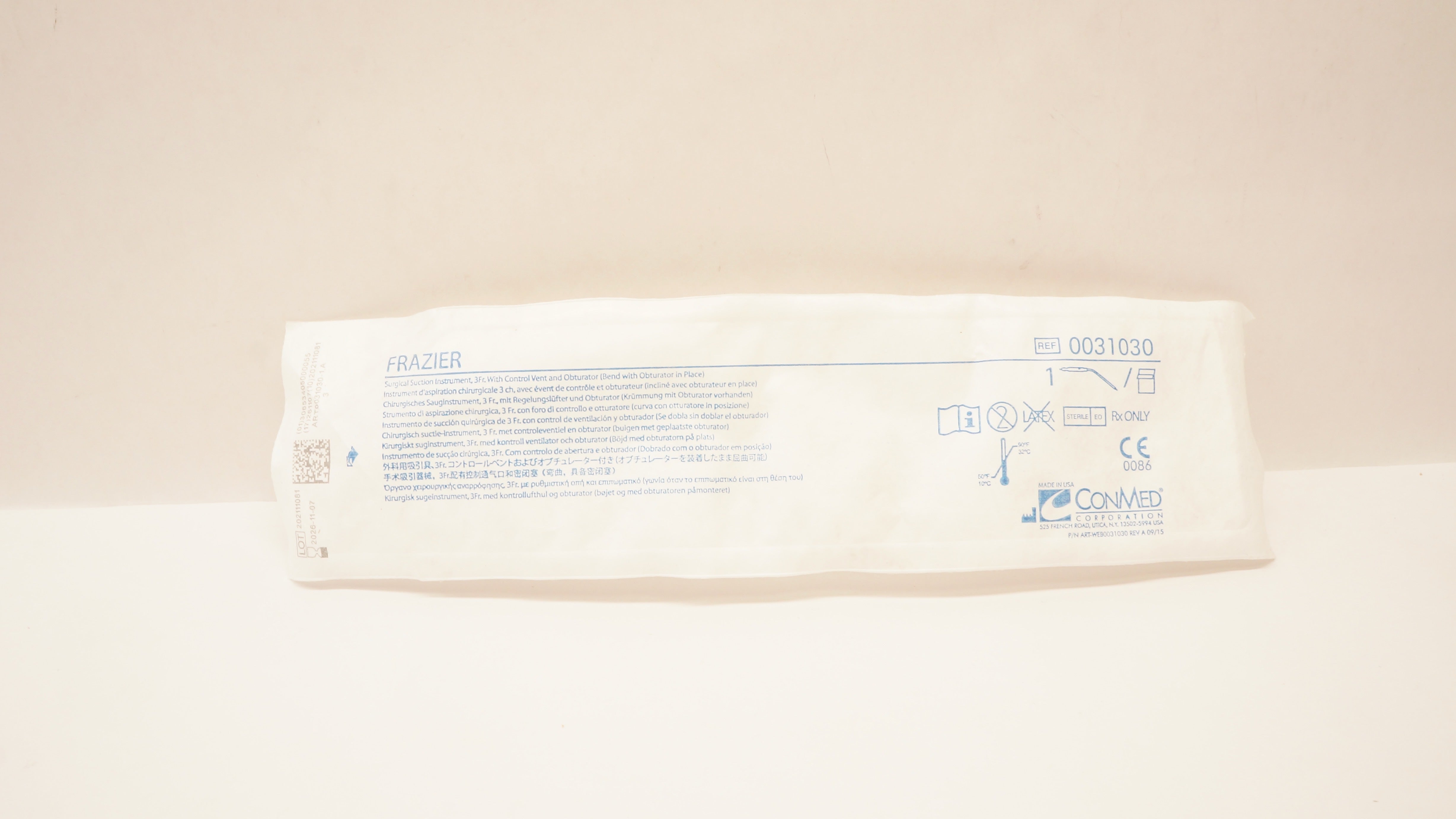 ConMed 0031030 Frazier Surgical Suction Instrument 3 Fr.