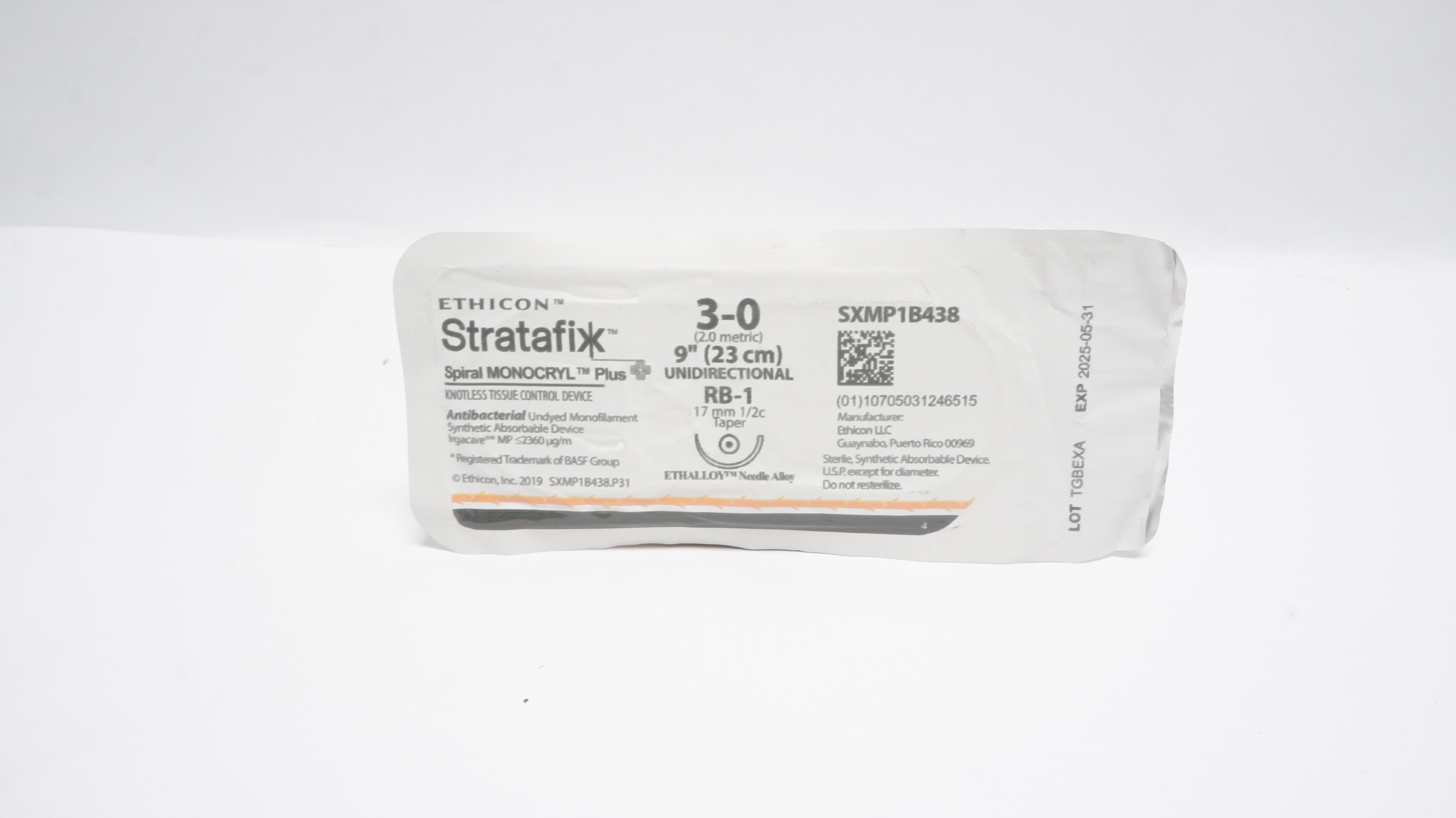 Ethicon SXMP1B438 3-0 Stratafix Undyed Monofilament RB-1 17mm 1/2c Taper 9in.(x)