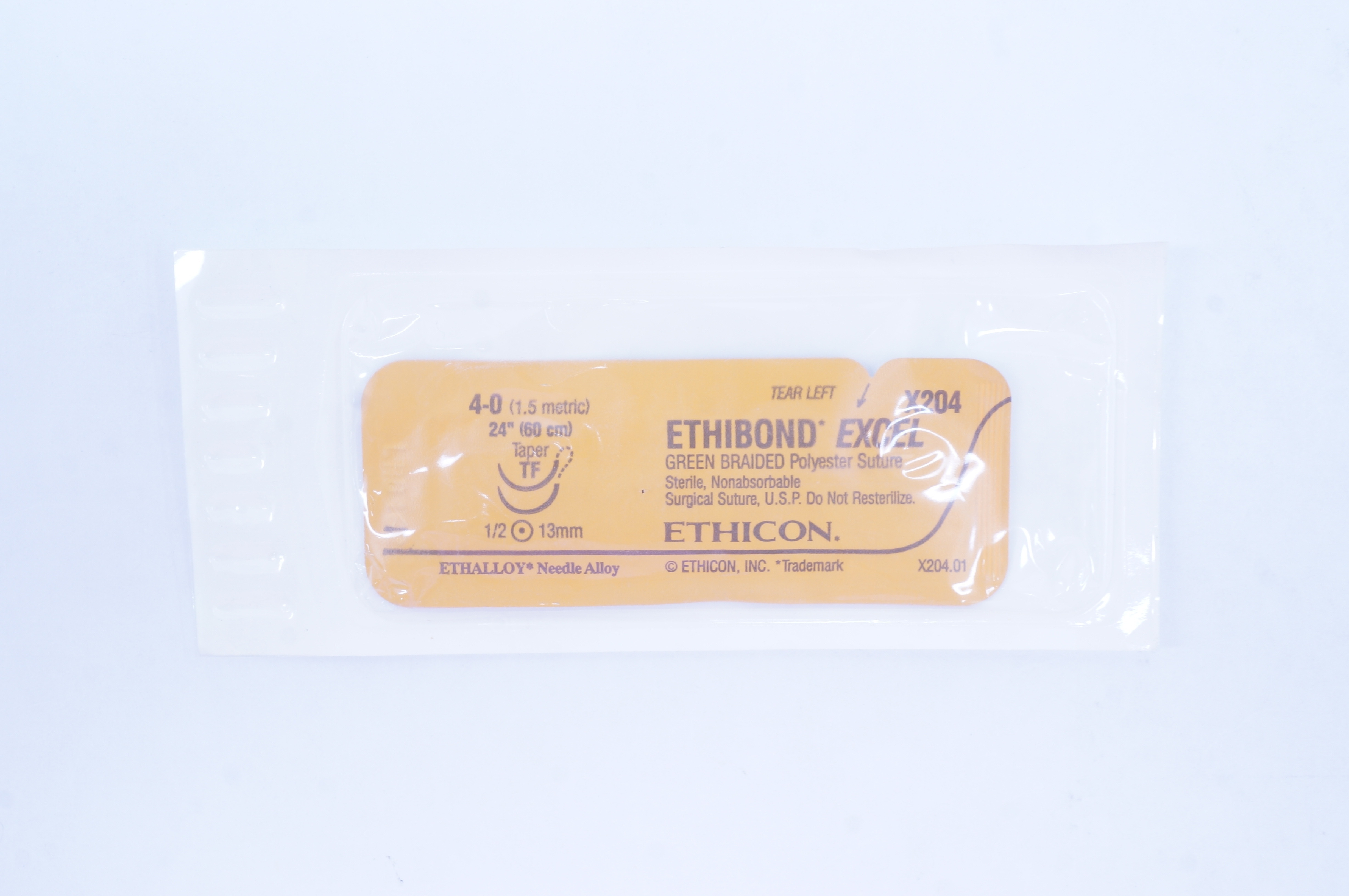Ethicon X204 4-0 Ethibond Excel Green Braided Stre Taper TF 1/2 13mm 24 inch
