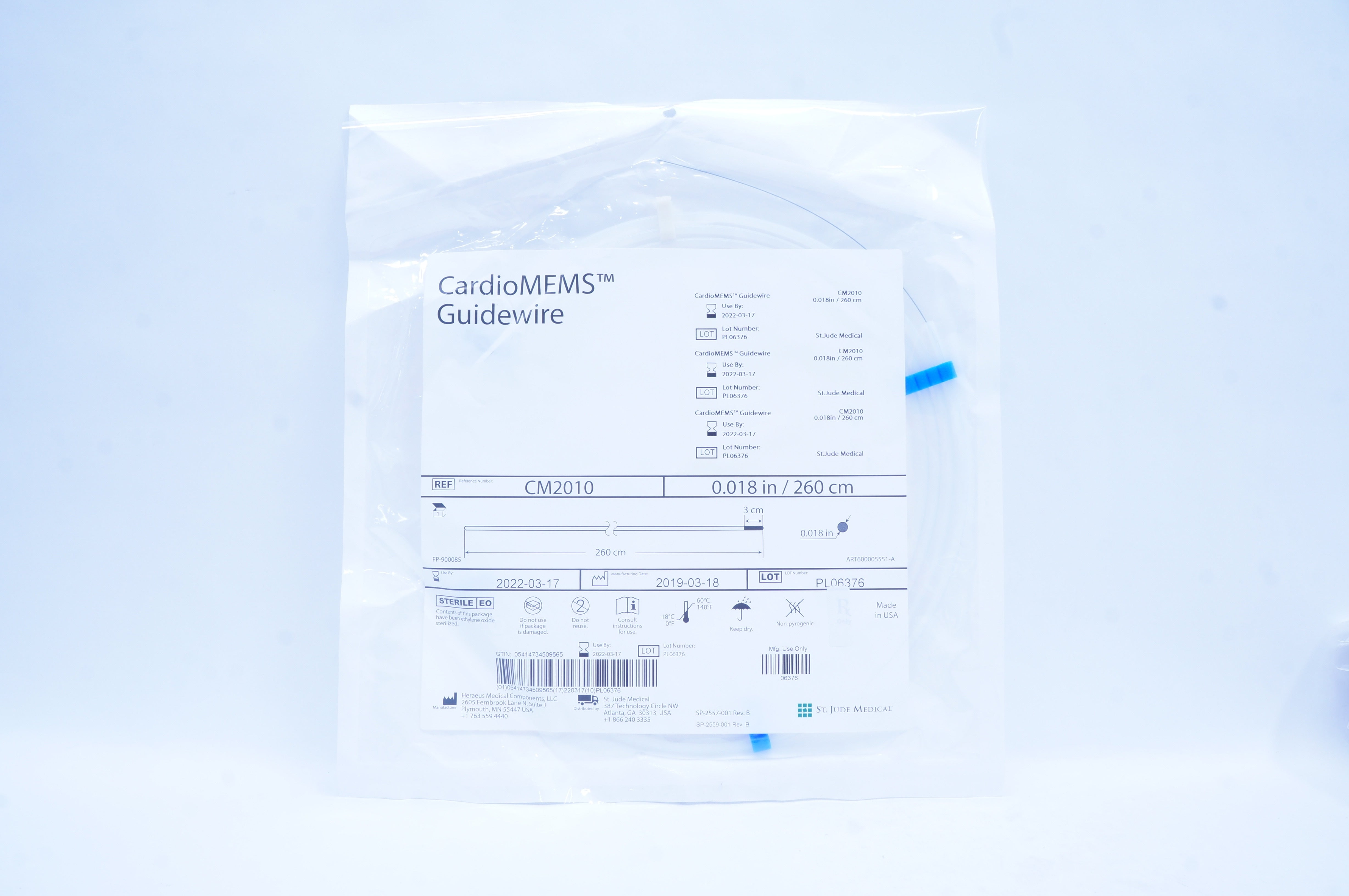St. Jude Medical CM2010 Cardio MEMS Guidewire 3cm x 260cm