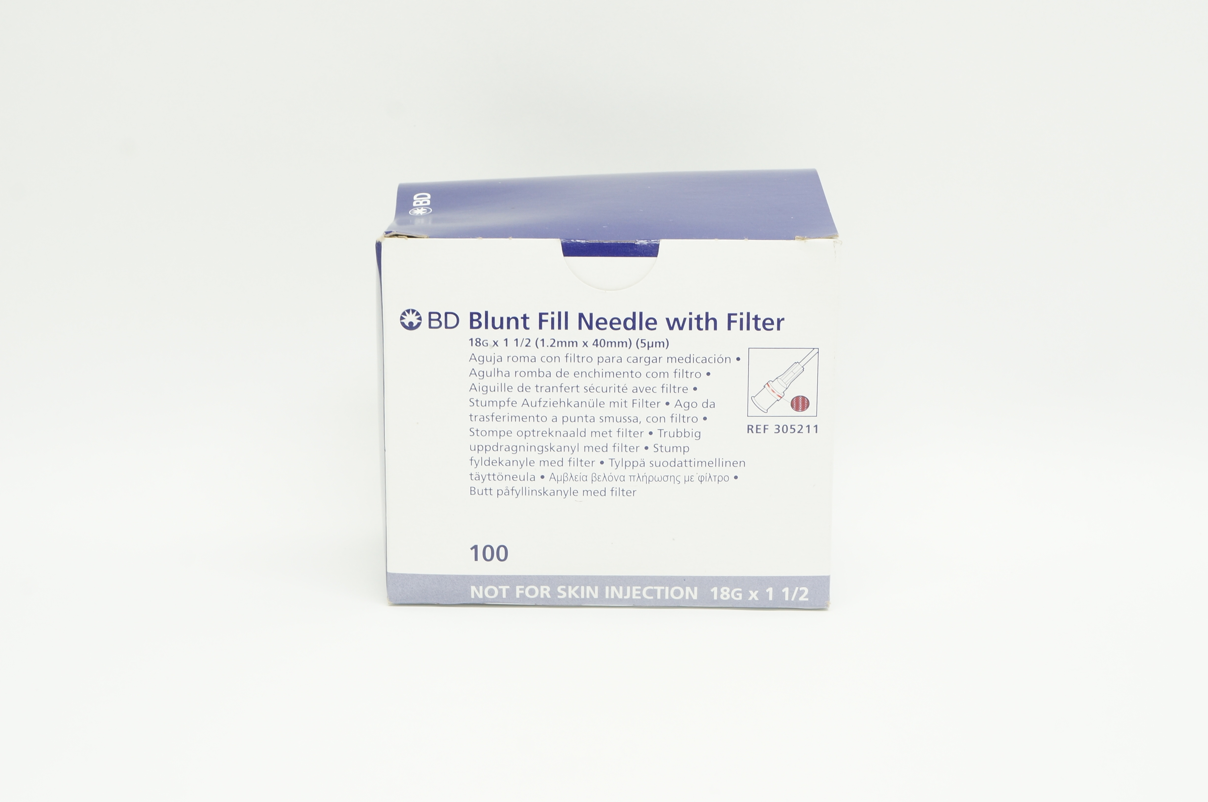 BD 305211 Becton Blunt Fill Ndle. with Filter 18g x 1-1/2 - Box of 100