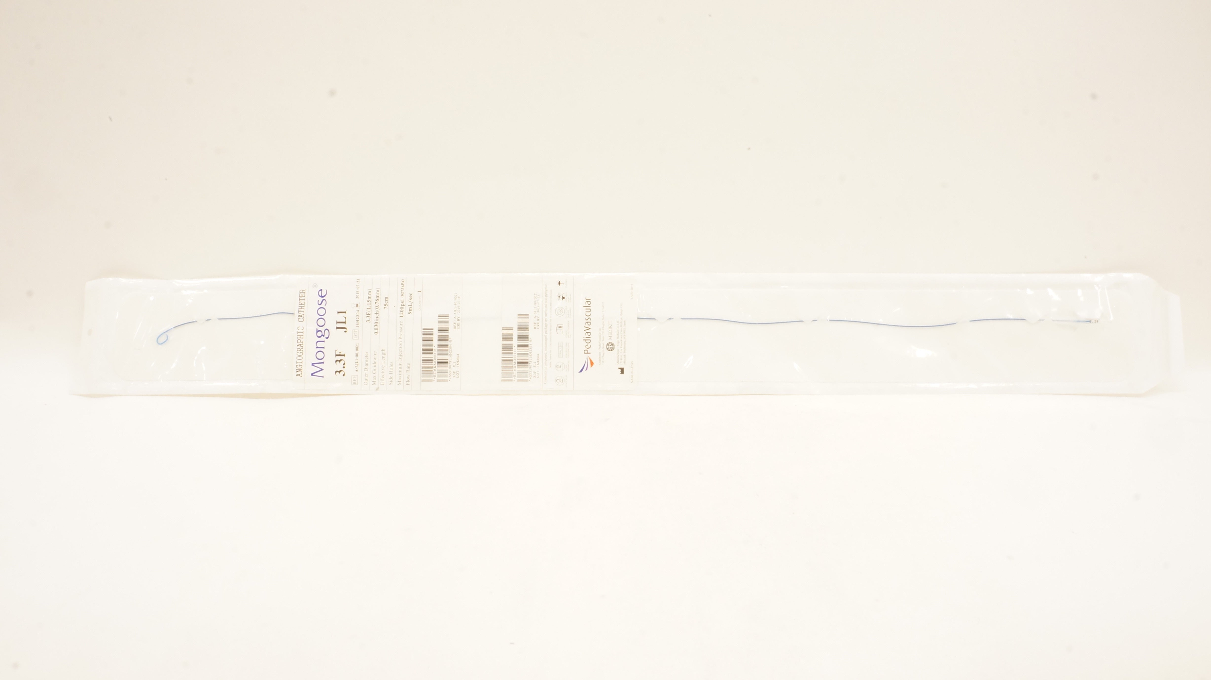 Medikit A-3JL1-80/0021 Mongoose Angiographic Cath.JL1 3.3F x 0.030inch x 75cm(x)