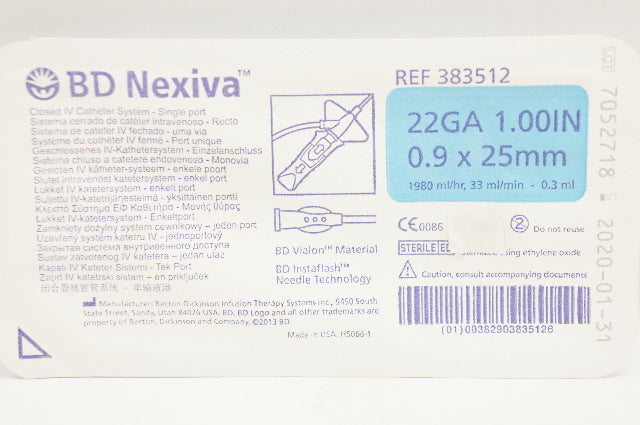 BD 383512 Nexiva Clodsed IV Cath.System - Single Port 22GA x 1.00inch (x)