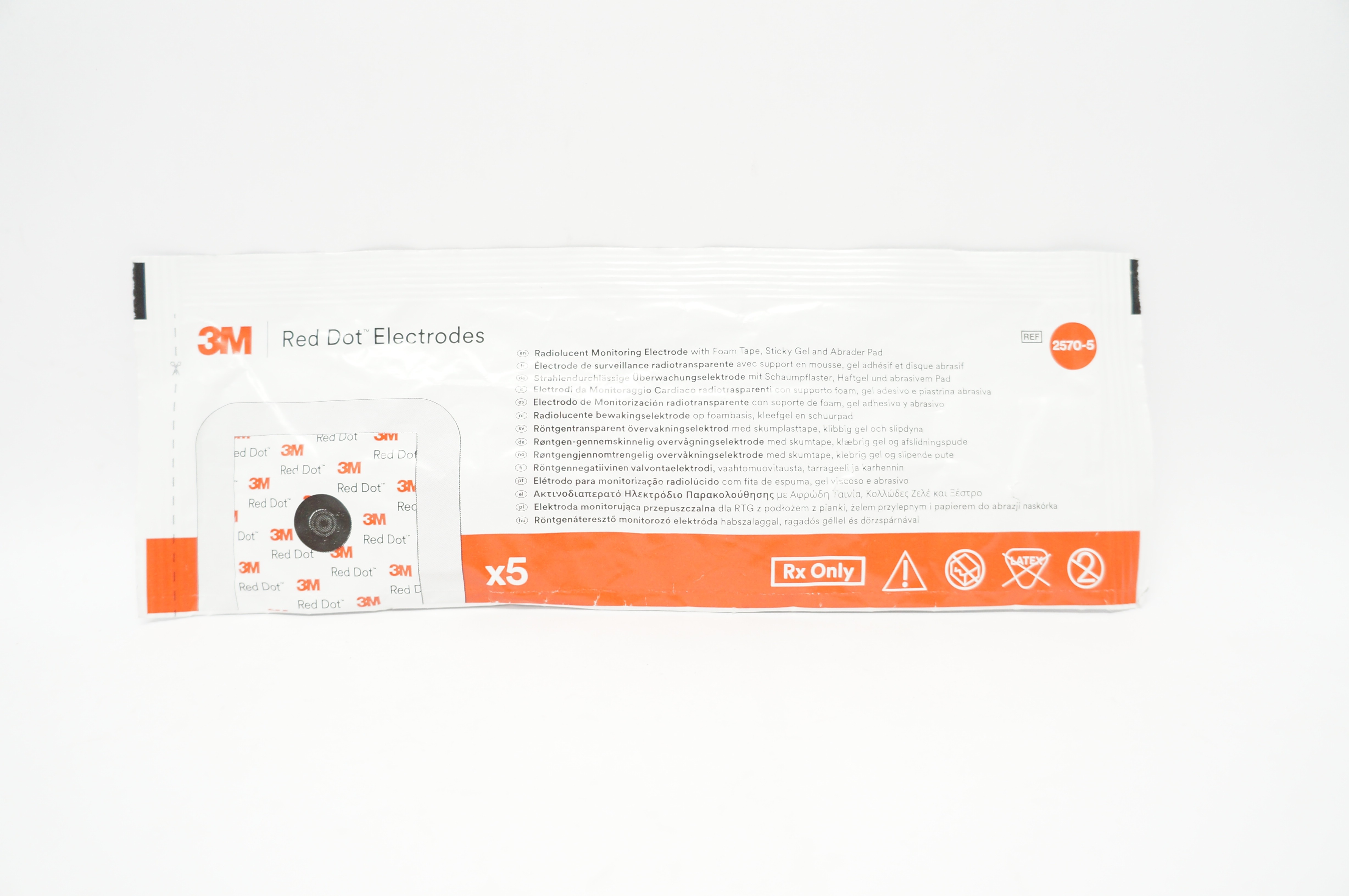 3M 2570-5 Radiolucent Monitoring Electrode Foam Tape Abrader Pad - Pack of 5