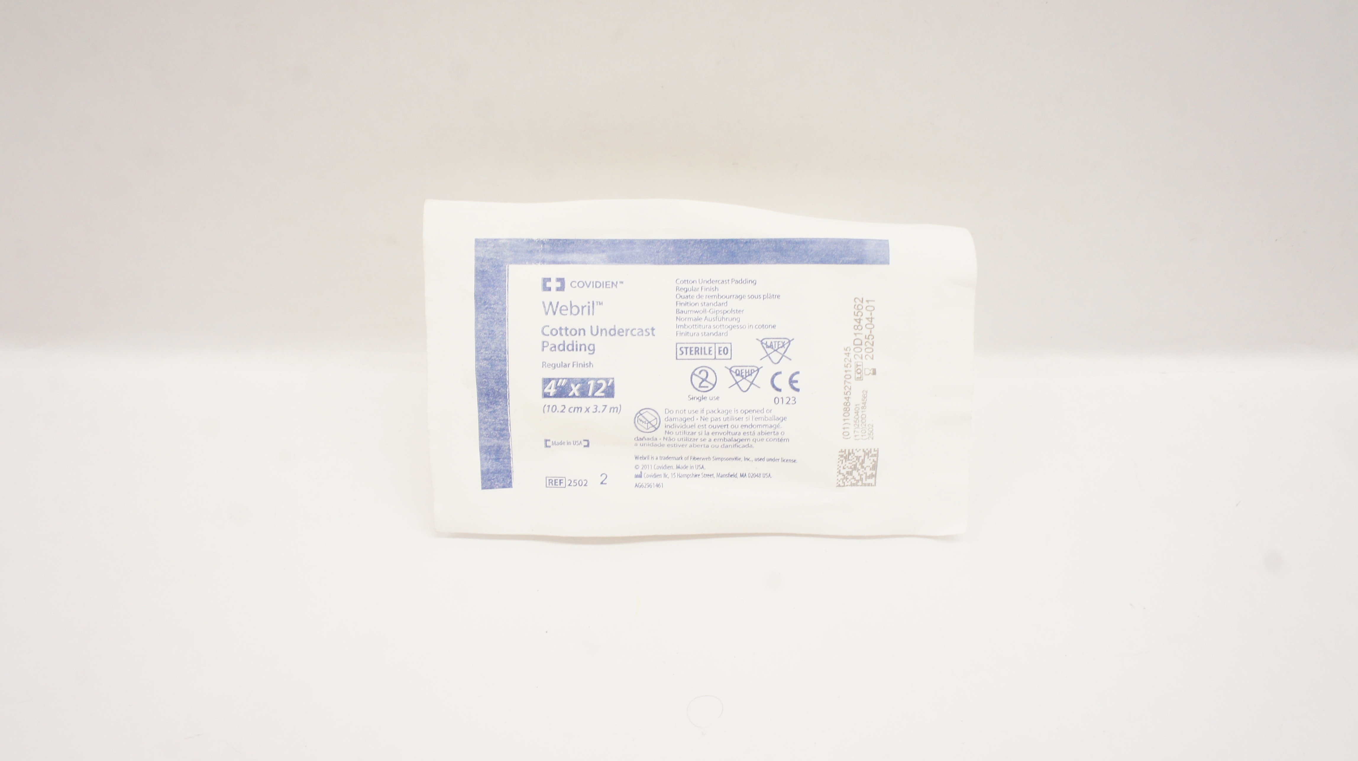 Covidien 2502 Webril Cotton Undercast Padding Regular Finish 4inch x 12 Ft.