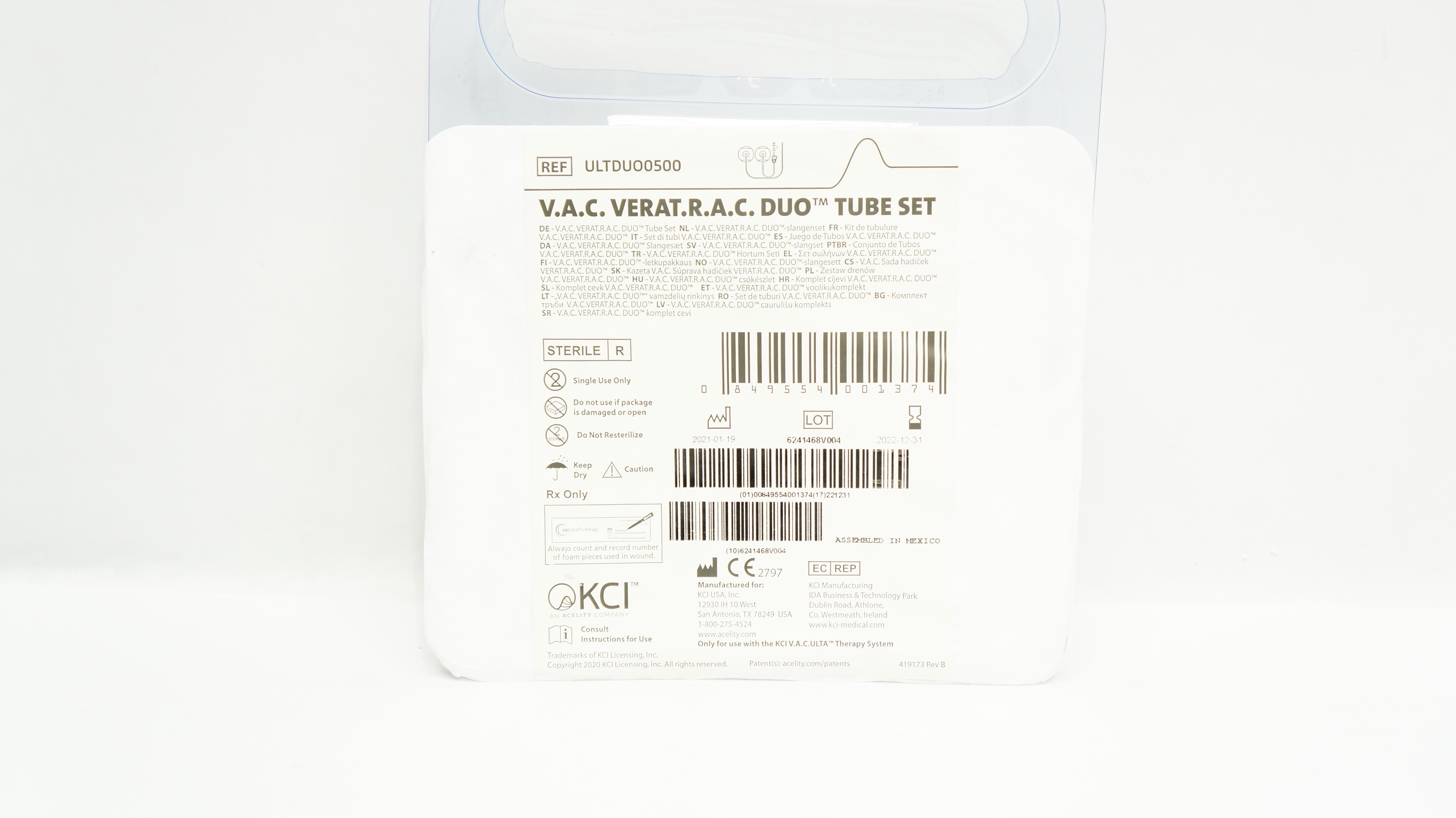 KCI ULTDUO0500 V.A.C. VeraT.R.A.C. Duo Tube Set (x)