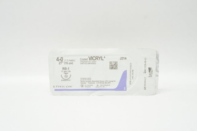 Ethicon J214 4-0 Coated Vicryl Undyed Braided RB-1 Taper 17mm 1/2c, 27inch