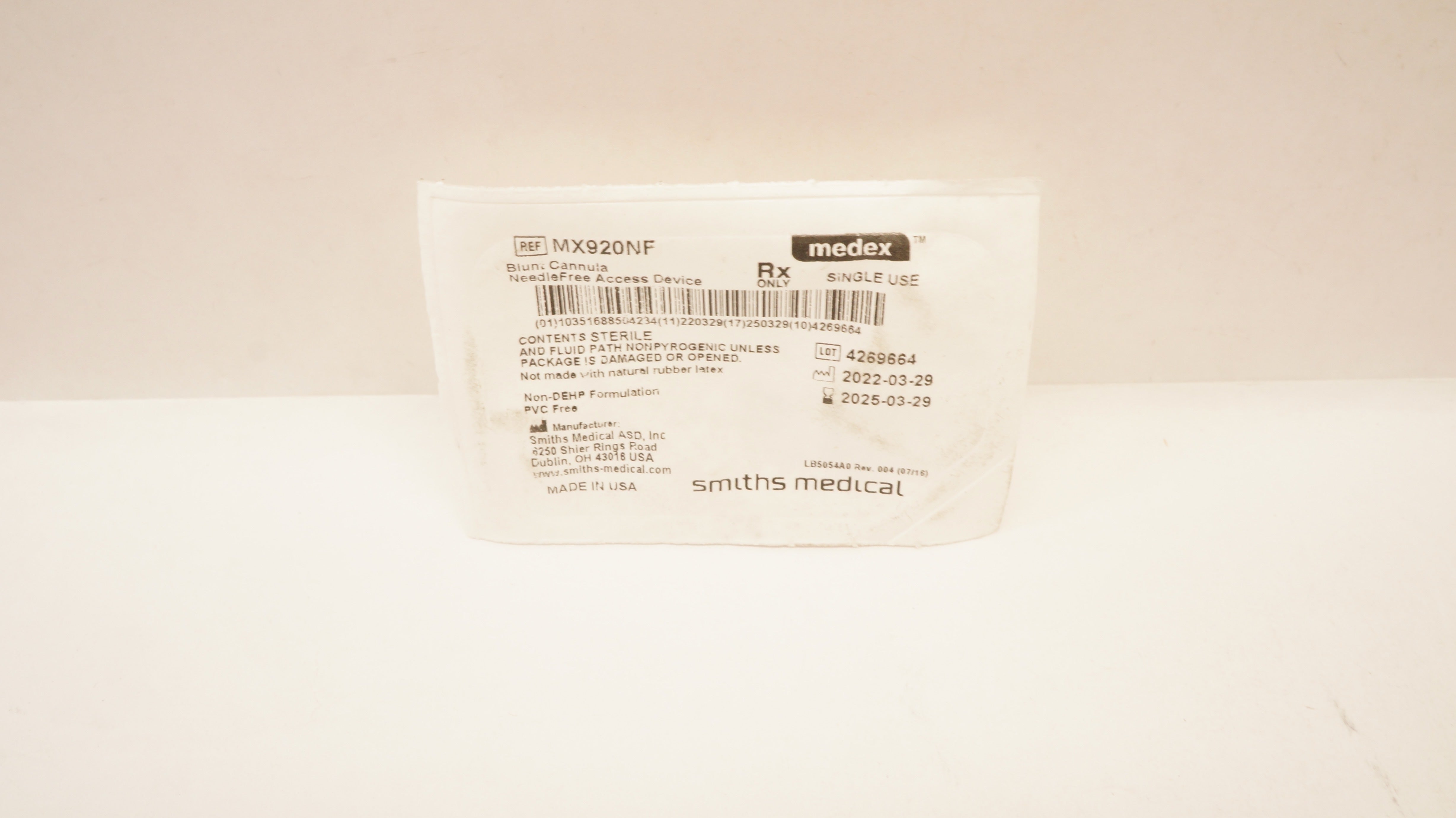 Smiths Medical MX920NF Medex Blunt Cannula Ndle-Free Access Device