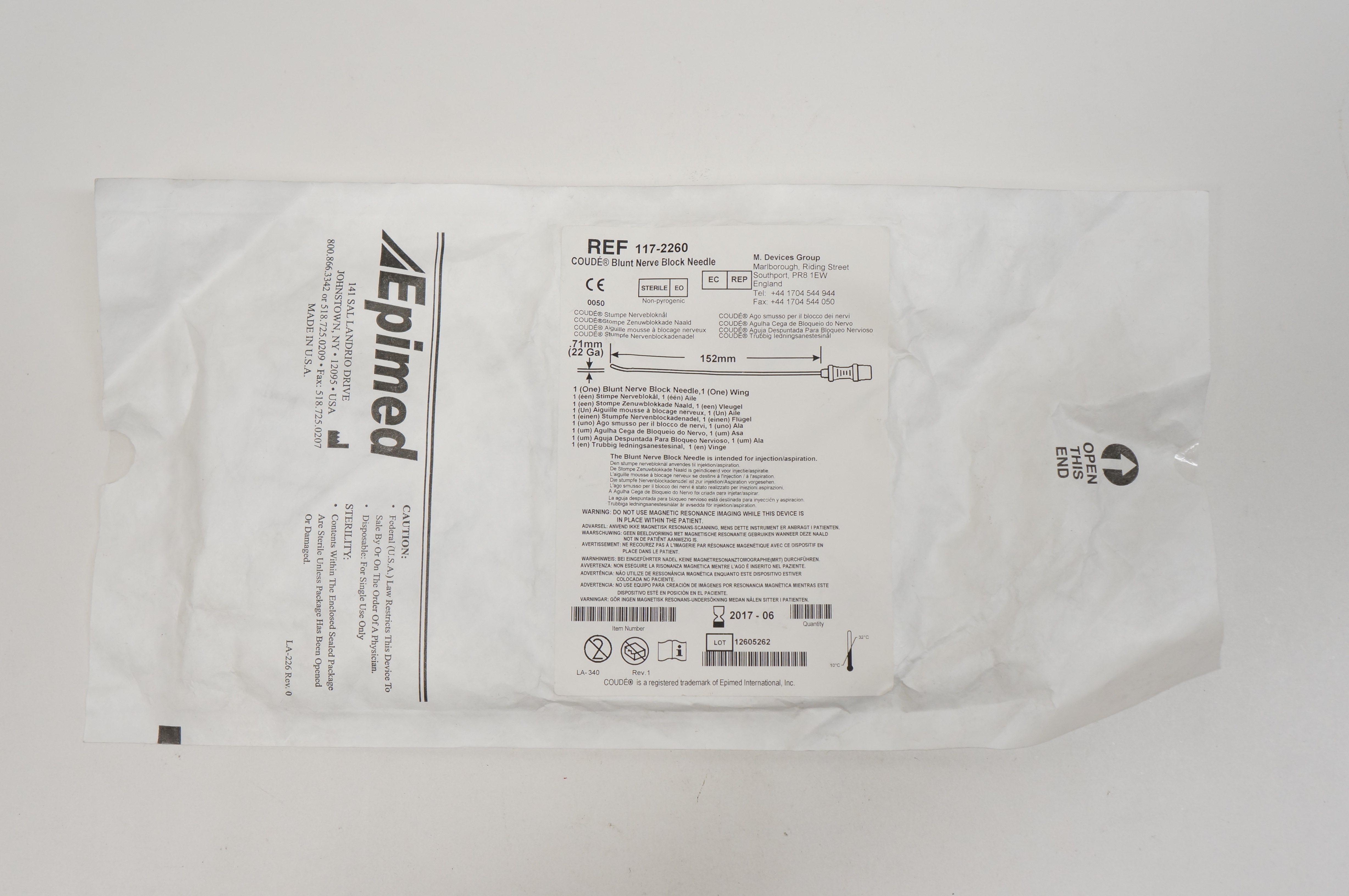 Epimed 117-2260 COUDE Blunt Nerve Block Ndle 22Ga x 152mm (x)