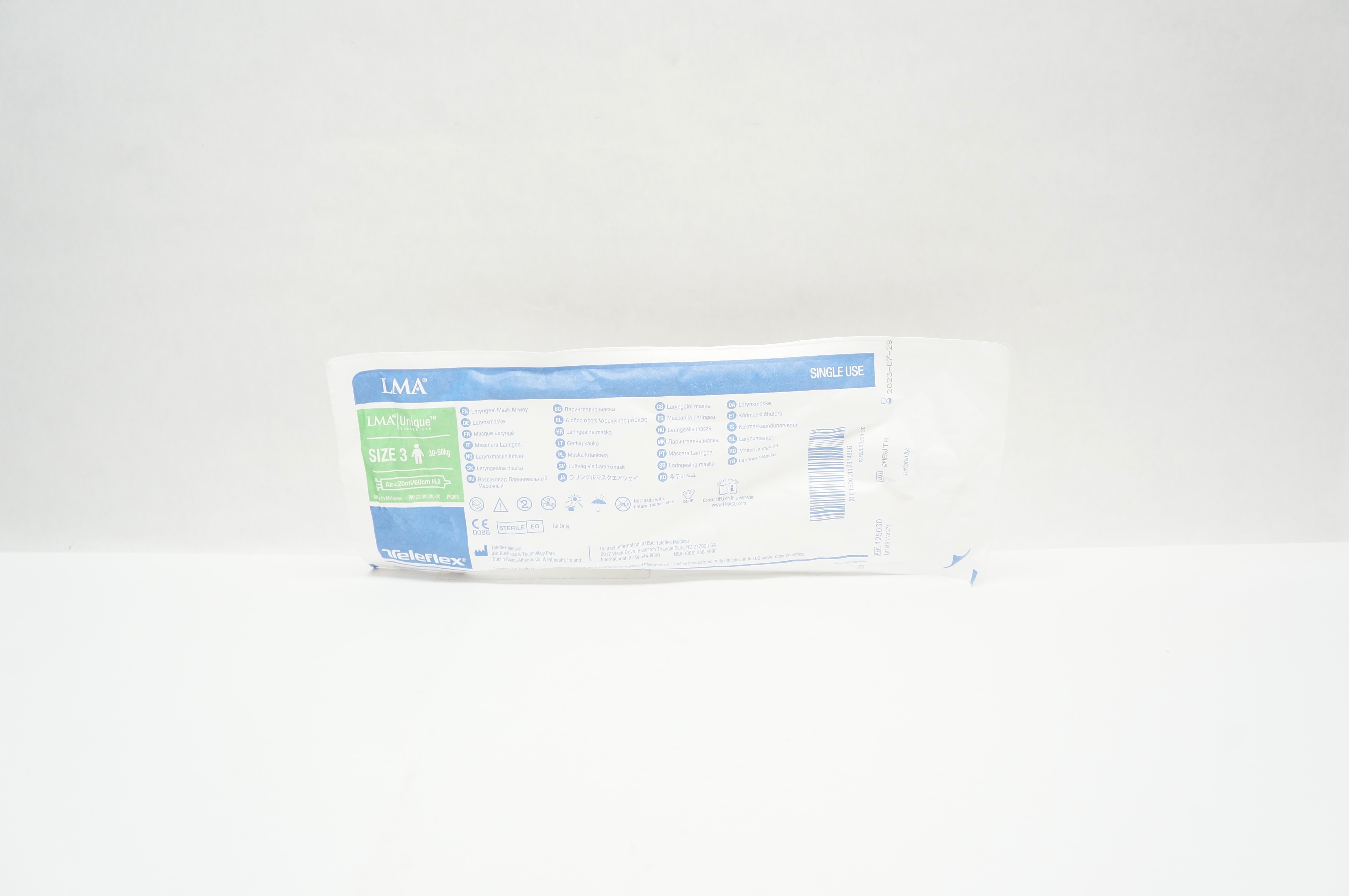 Teleflex 125030 LMA Unique Laryngeal Mask Airway Size 3 30-50kg