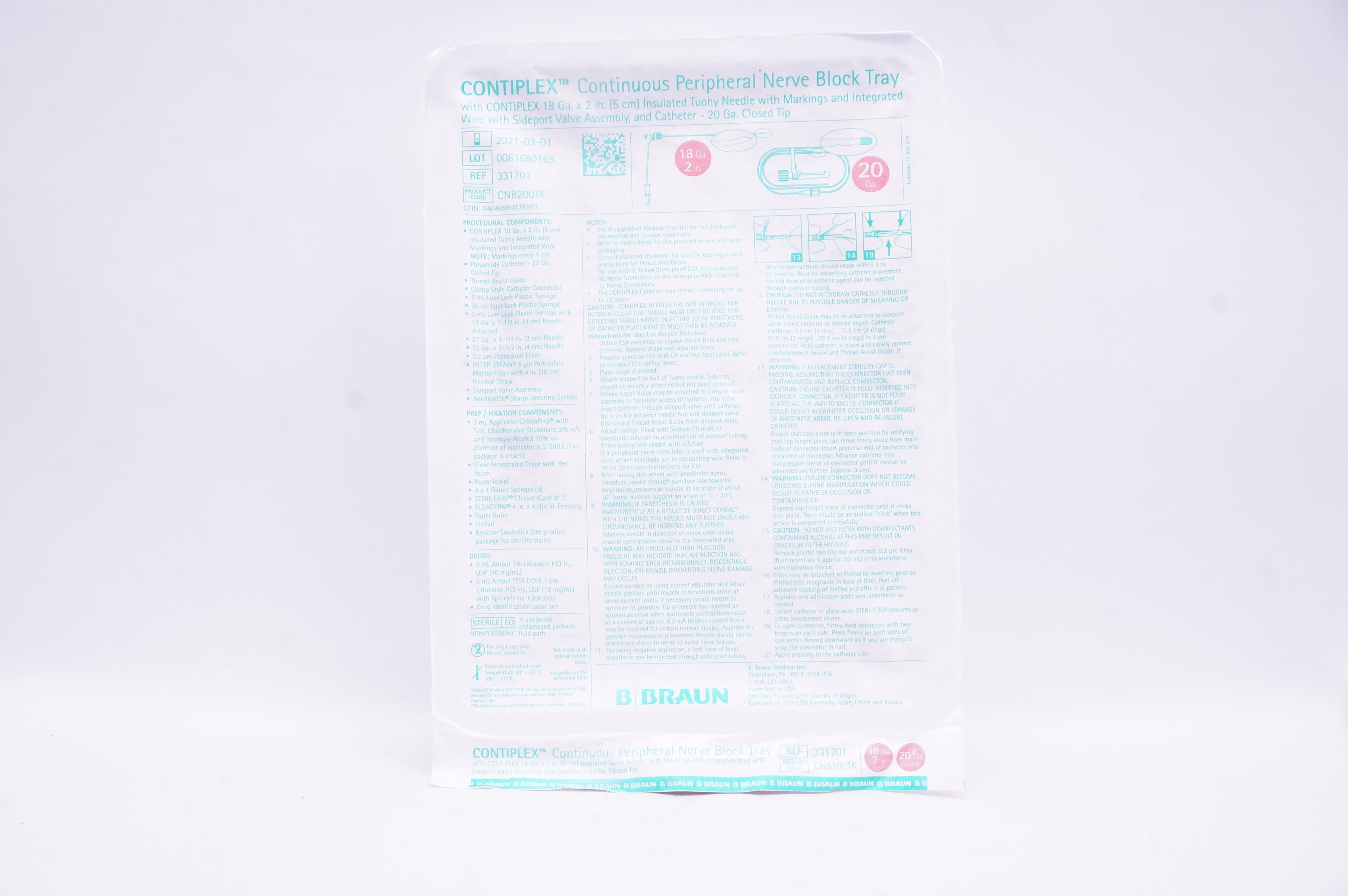 B.Braun 331701 Contiplex Continuous Peripheral Nerve Block Tray (x)
