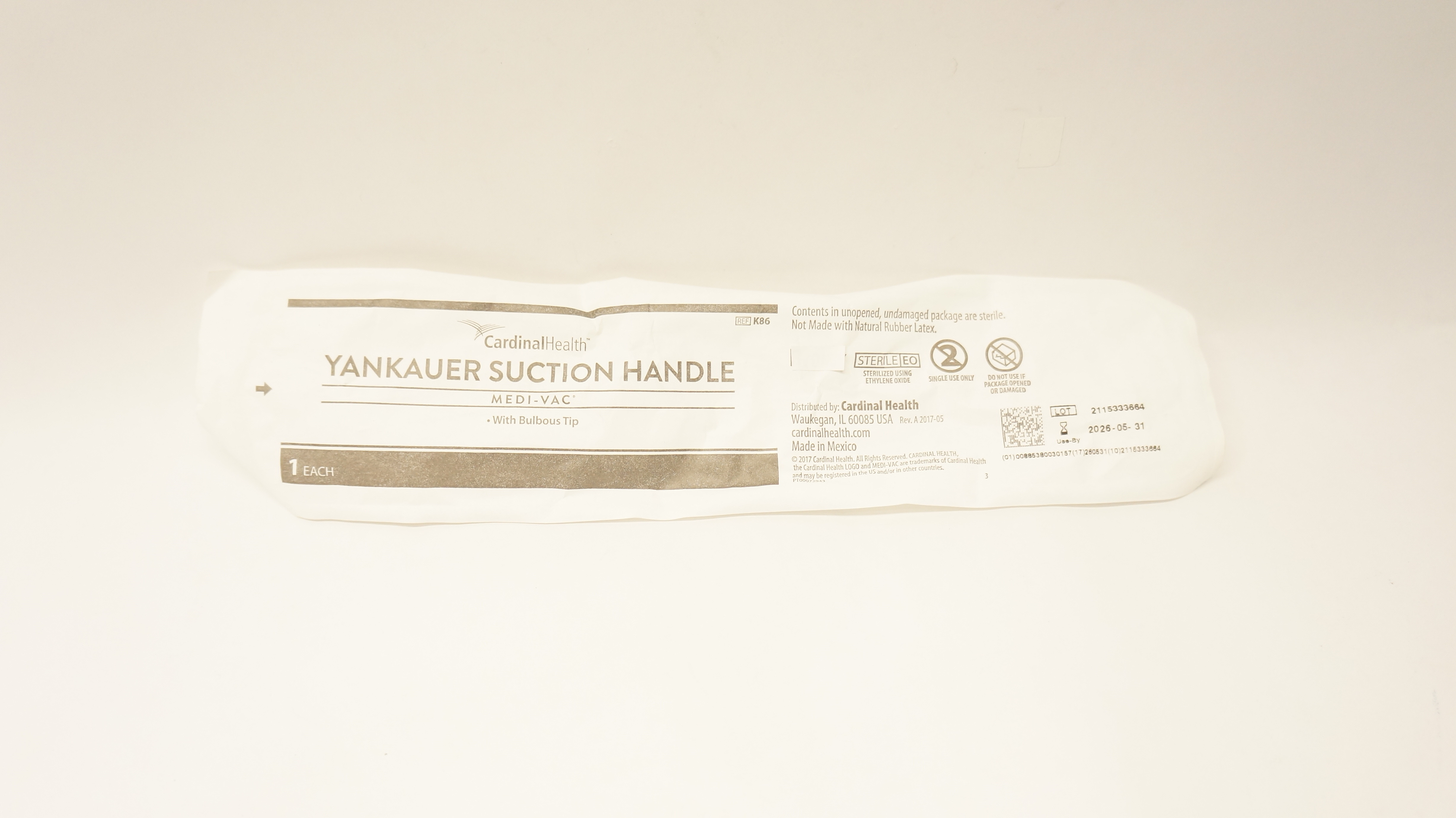 Cardinal Health K86 Medi-Vac Yankauer Suction Handle With Bulbous Tip