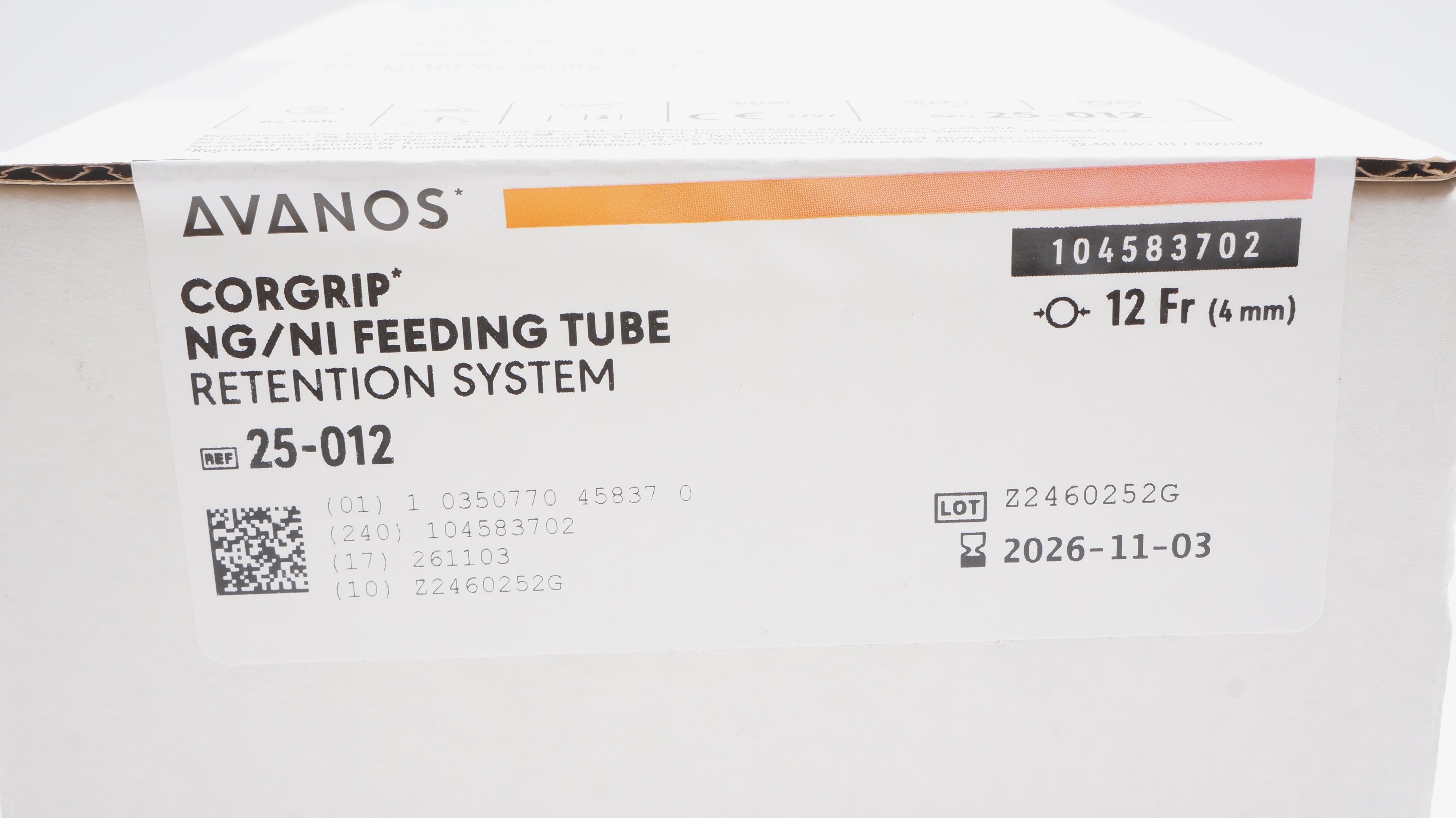 Avanos 25-012 Corgrip NG/NI Feeding Tube Retention System 12Fr - Box of 10