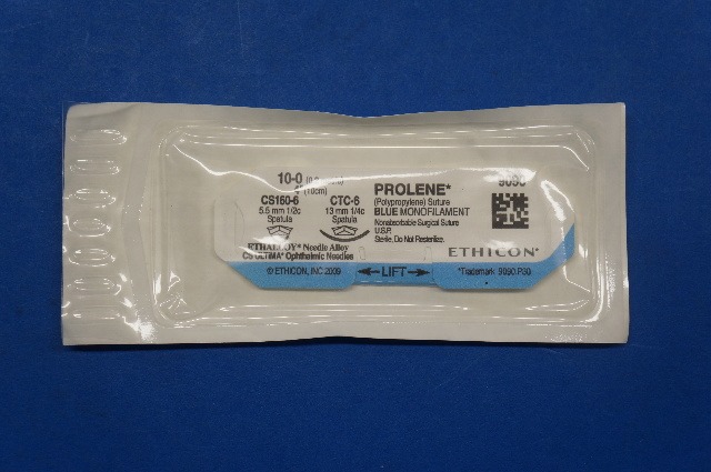 Ethicon 9090 10-0 PROLENE, CS160-6 5.5mm 1/2c Spatula, Blue Monofilament, 4