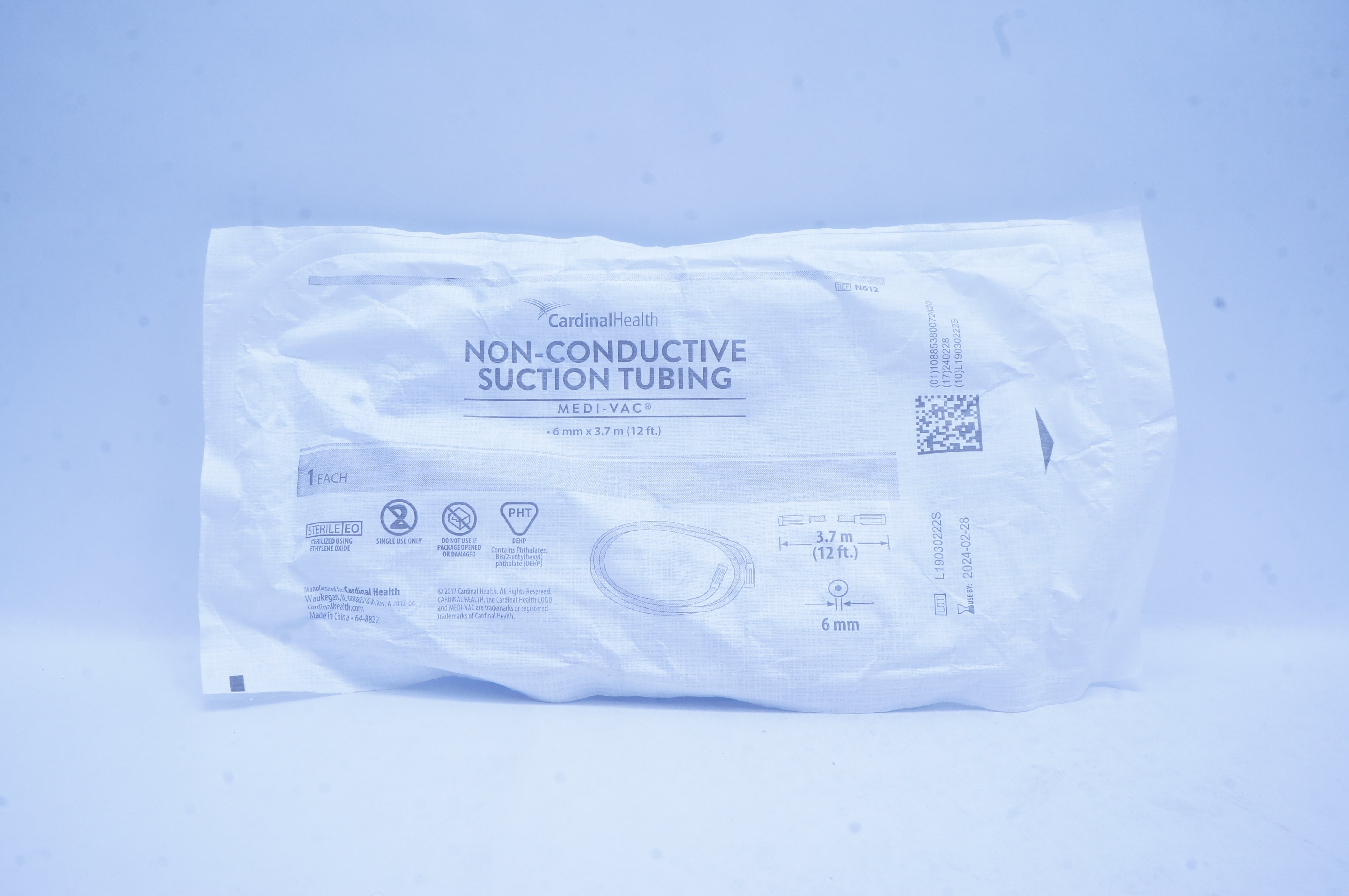 Cardinal Health N612 Medi-Vac Non-Conductive Suction Tubing 12 ft. x 6mm