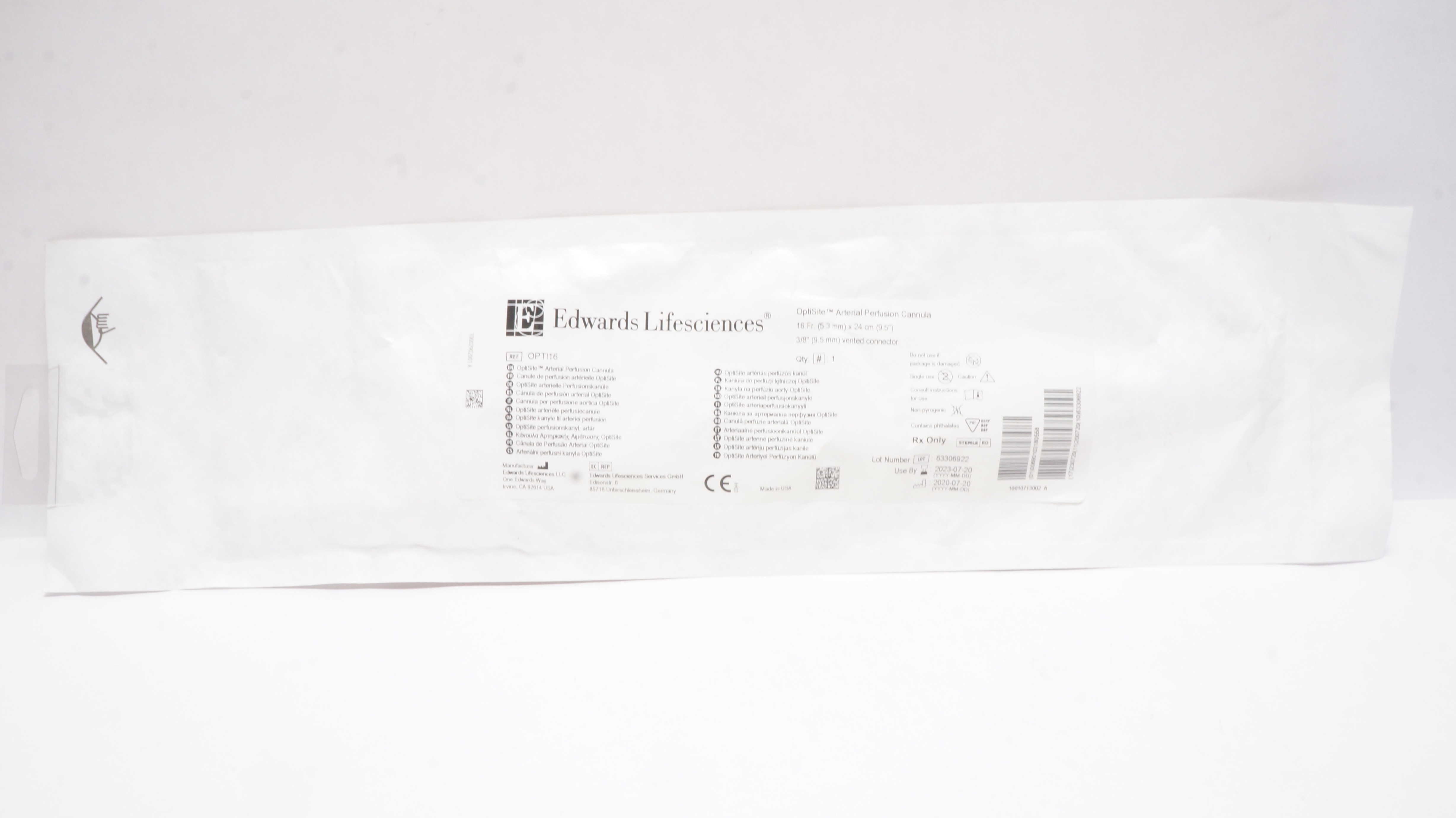 Edwards Lifesciences OPTI16 OptiSite Arterial Perfusion Cannula 16Fr x 9.5inch
