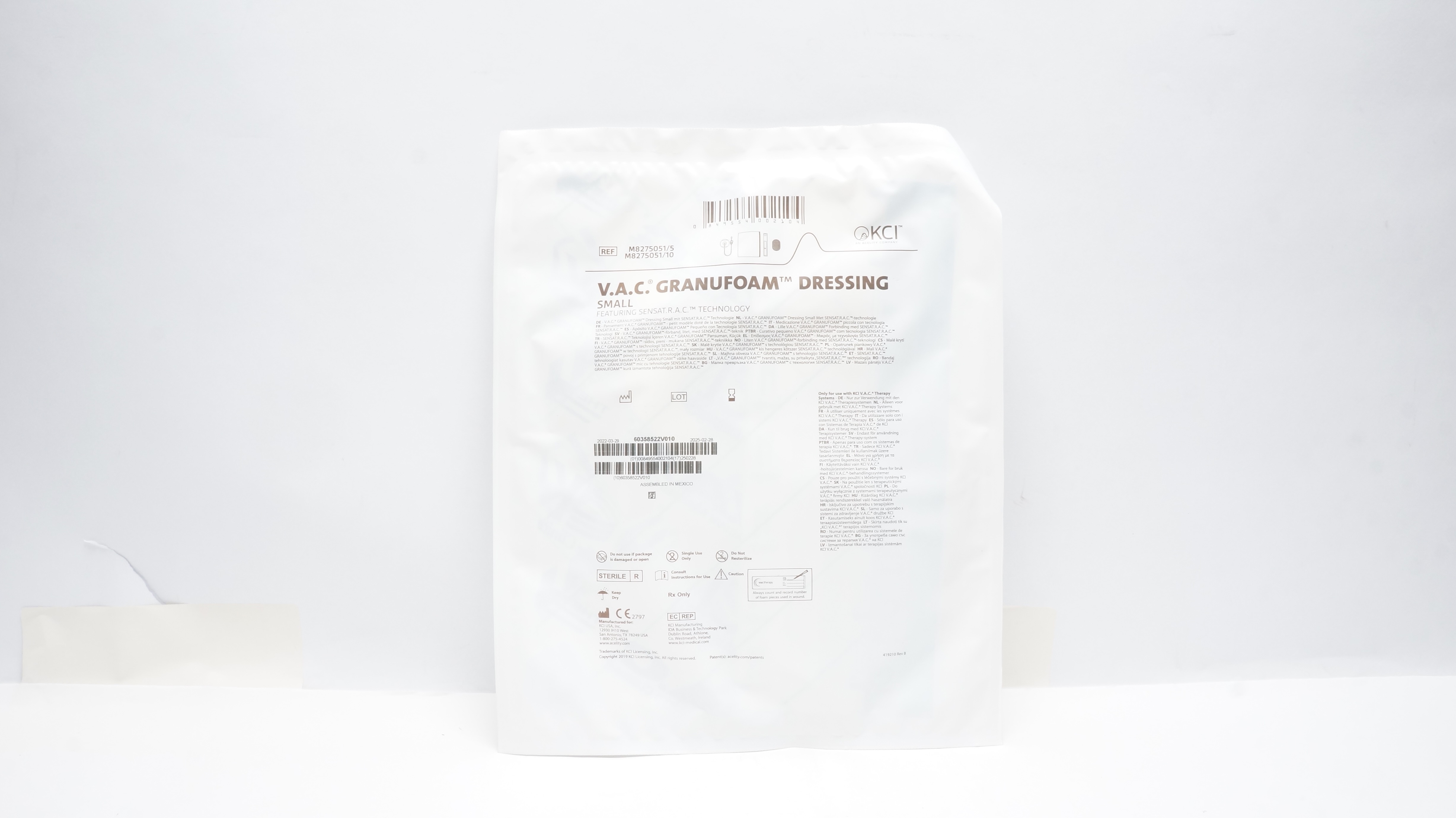 KCI M8275051/5 V.A.C. Granufoam Dressing Featuring SENSAT.R.A.C. Technology (x)