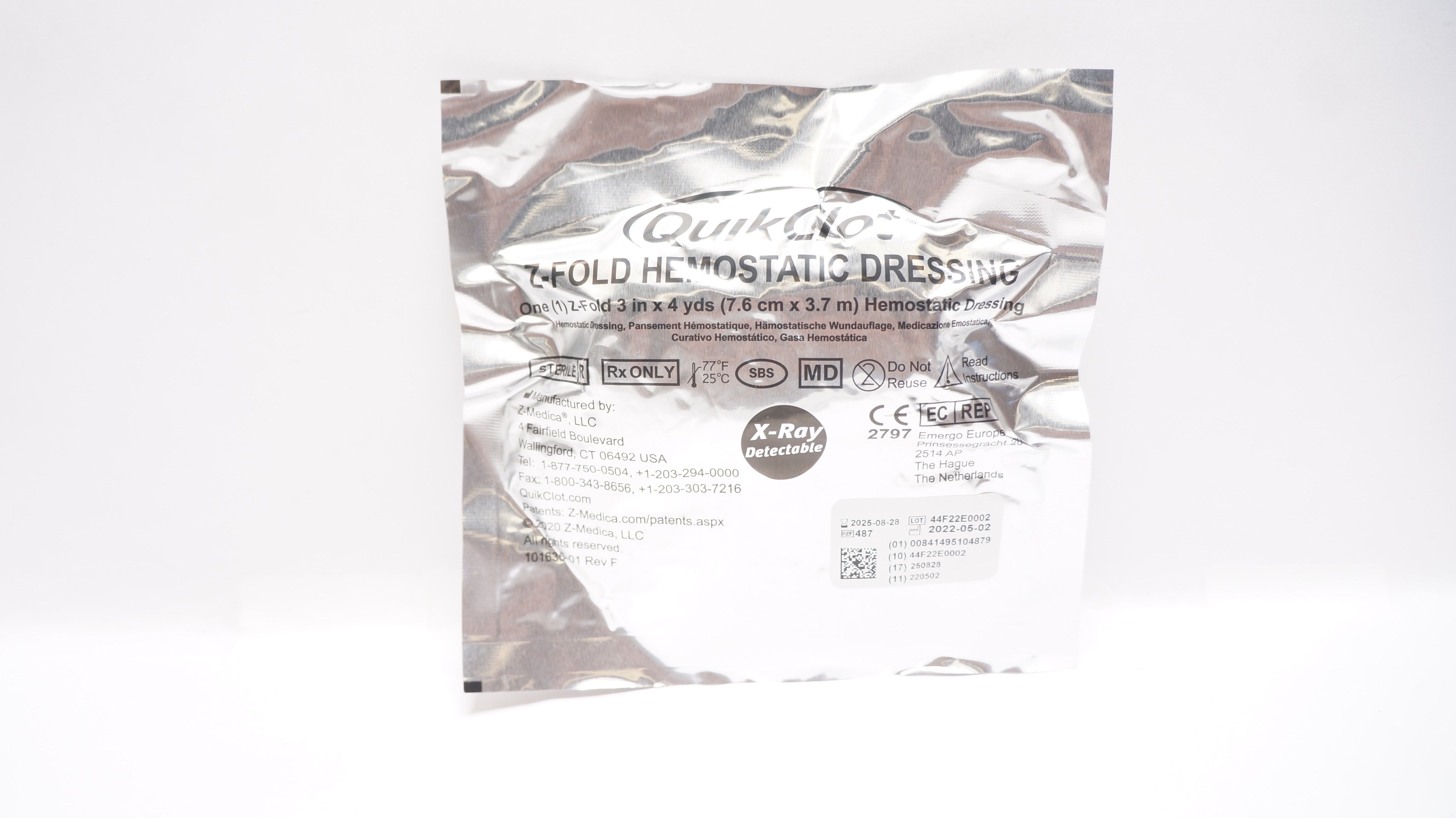 Z-Medical 487 QuikClot Z-Fold Hemostatic Dressing 3inch x 4yds