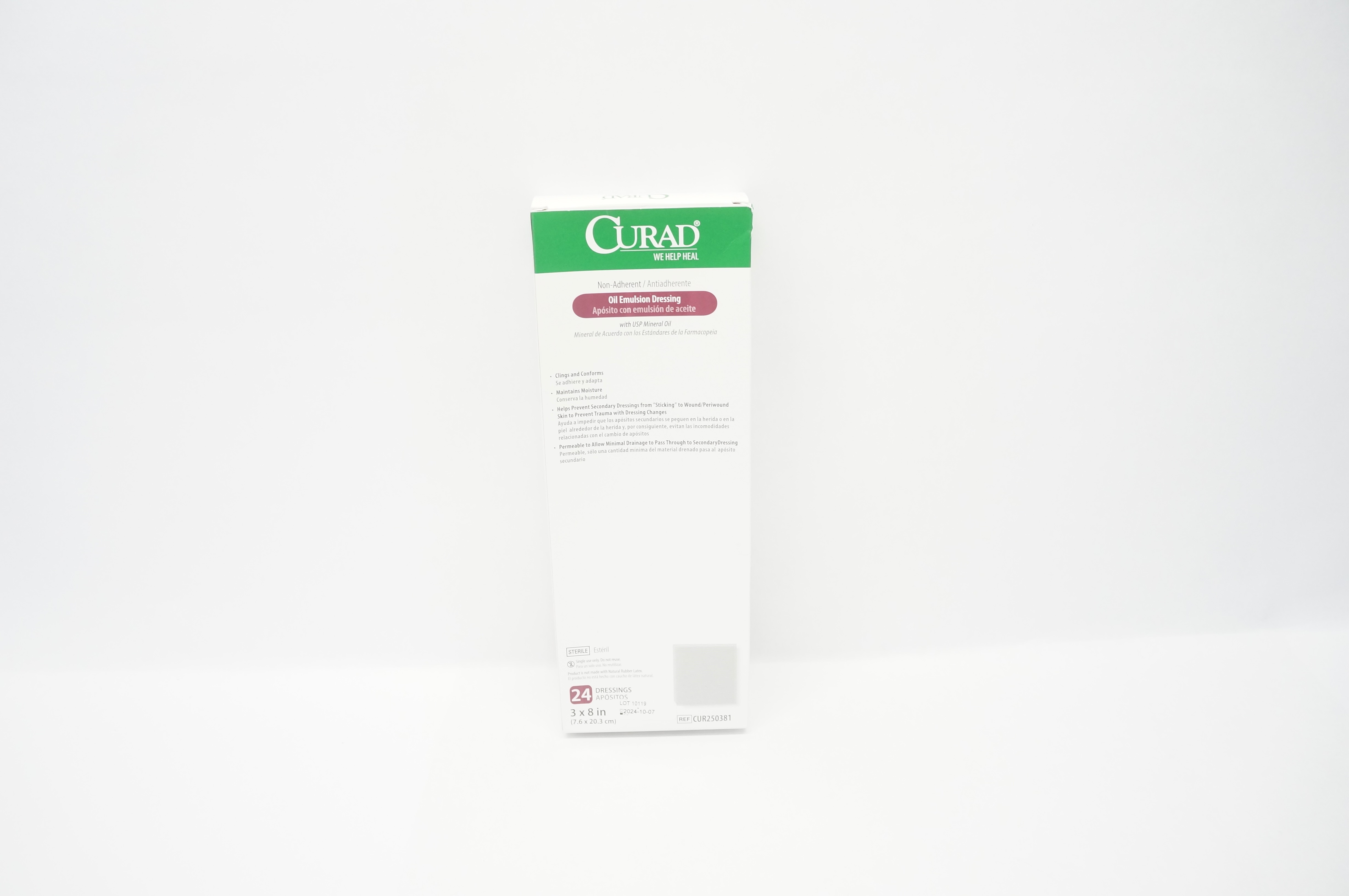 Medline CUR250381 Curad Non-Adherent Oil Emulsion Dressing 3 x 8inch - Box of 24