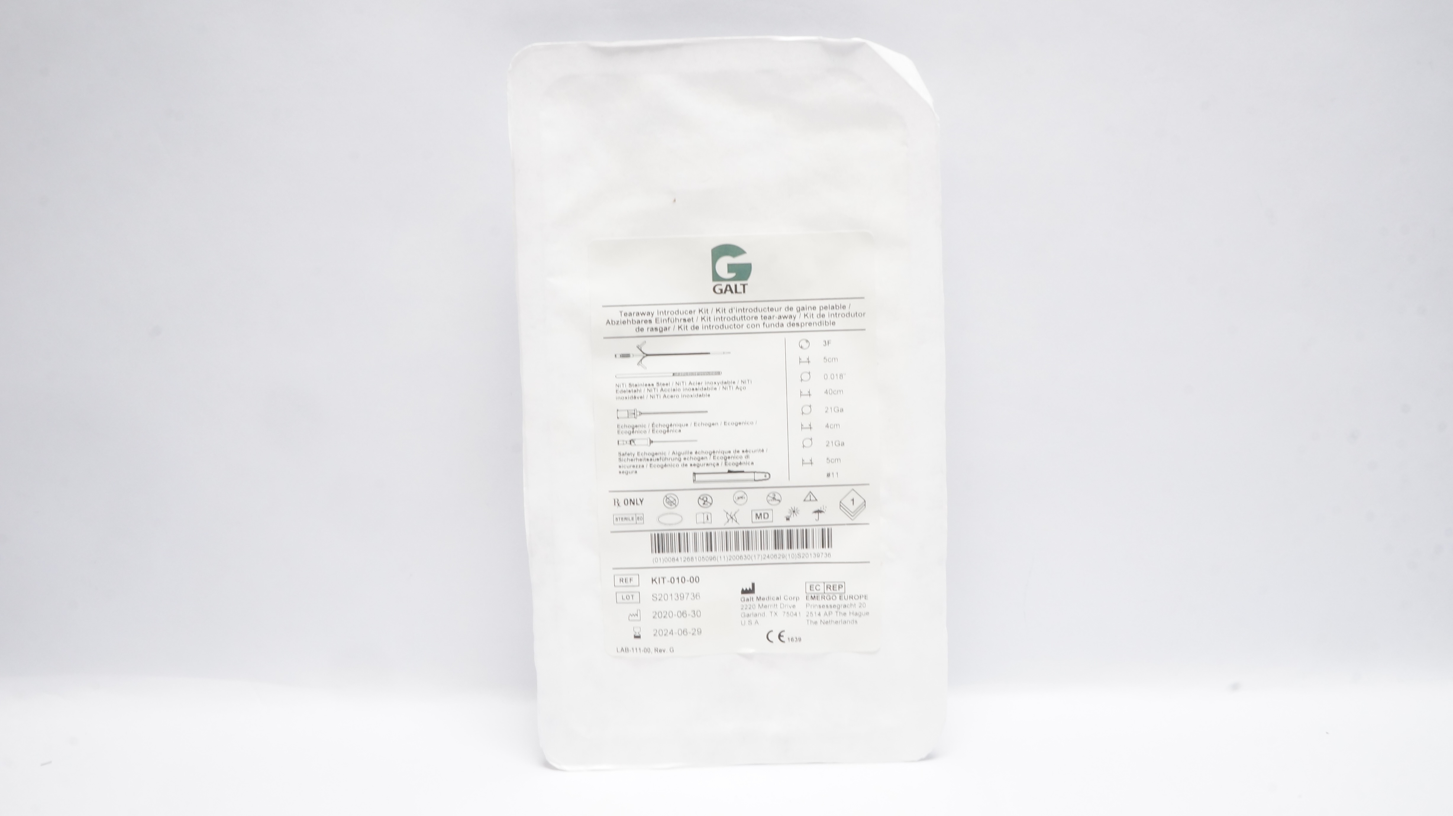 Galt Medical KIT-010-00 Micro-Access Tearaway Introducer Kit 3F x 5cm (x)