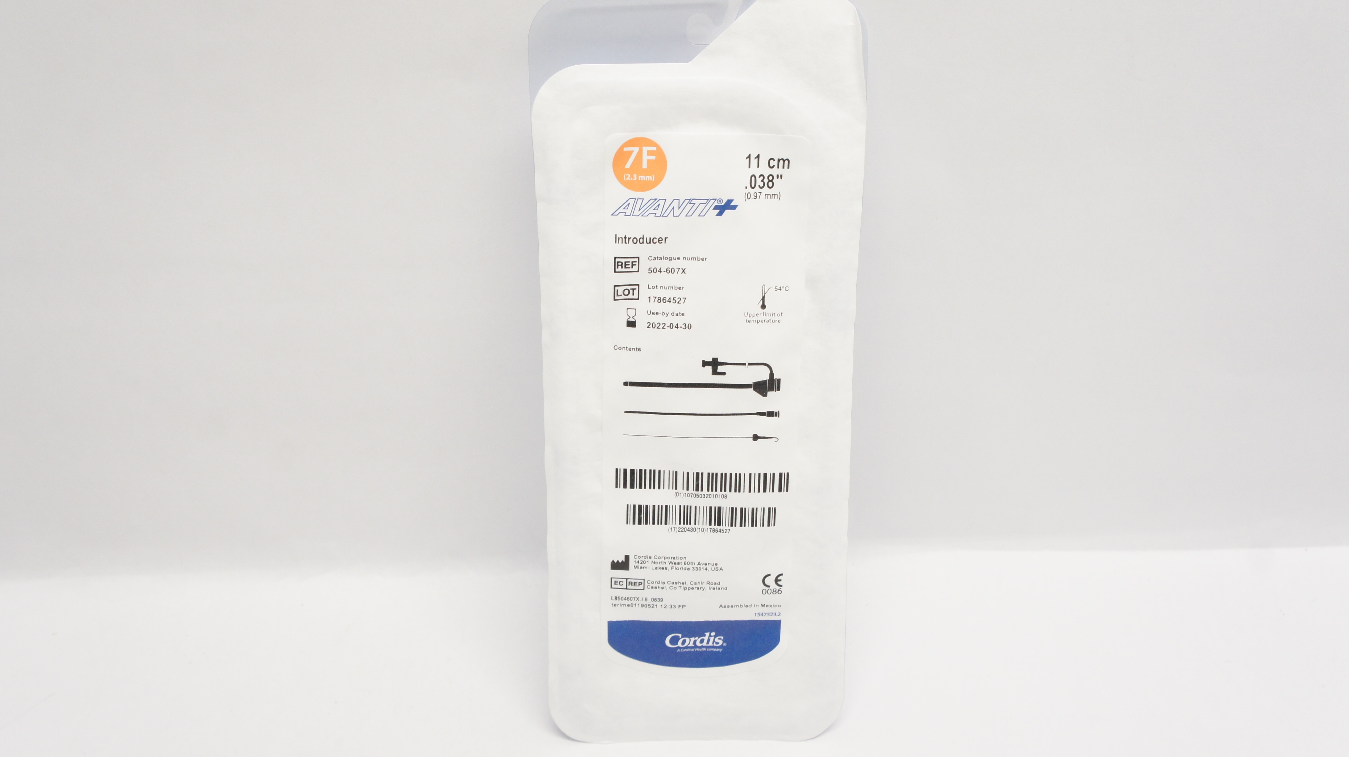 Cordis 504-607X AVANTI Plus Introducers 7F x 0.038inch x 11cm (x)