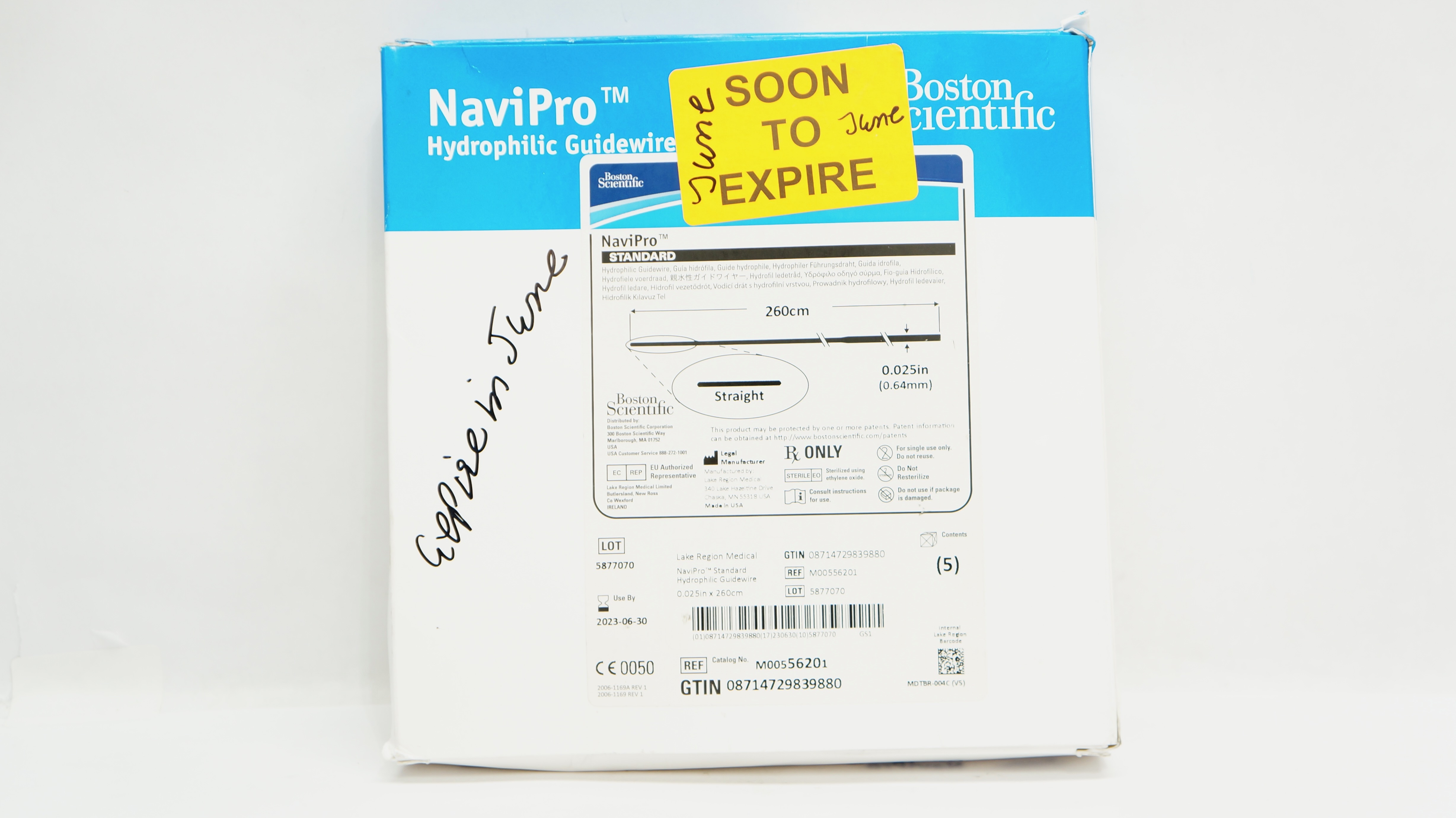 Boston Scientific M00556201 NaviPro Hydrophilic Guidewire 260cm (x) - Box of 5