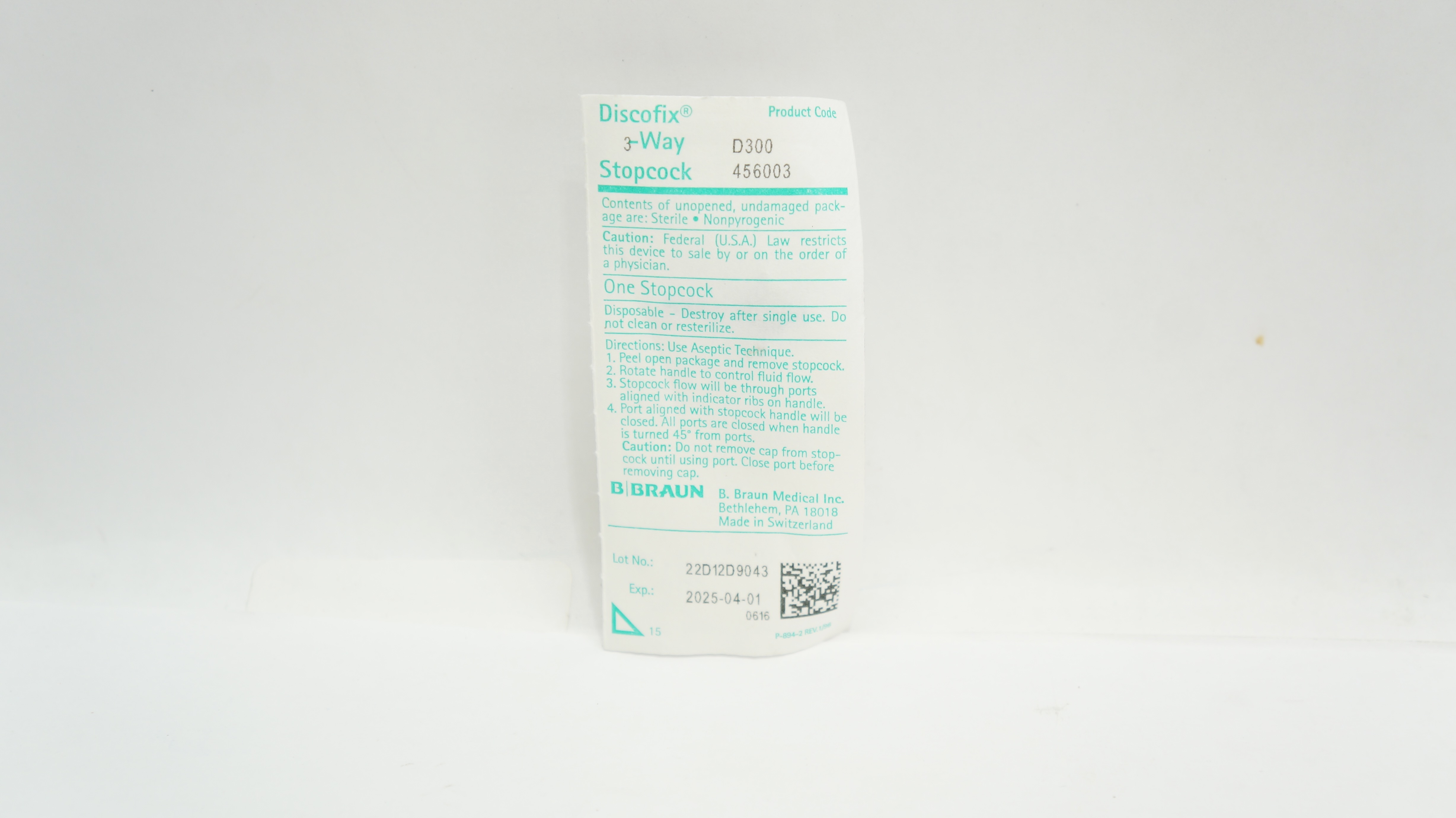 Braun 456003 Discofix 3-Way Stopcock D300
