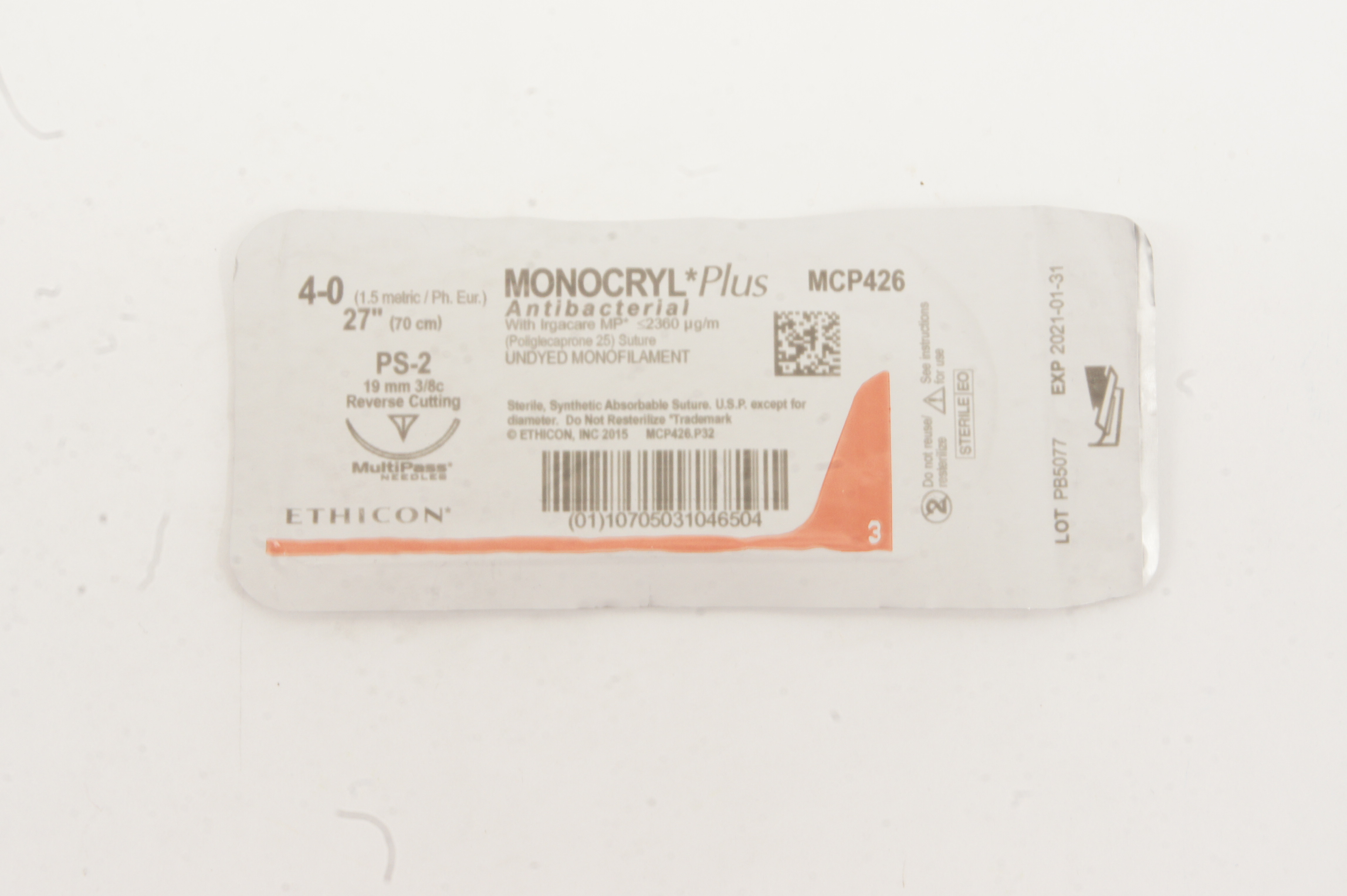 Ethicon MCP426 4-0 MONOCRYL Plus, Reverse Cutting, PS-2, 27inch (x)