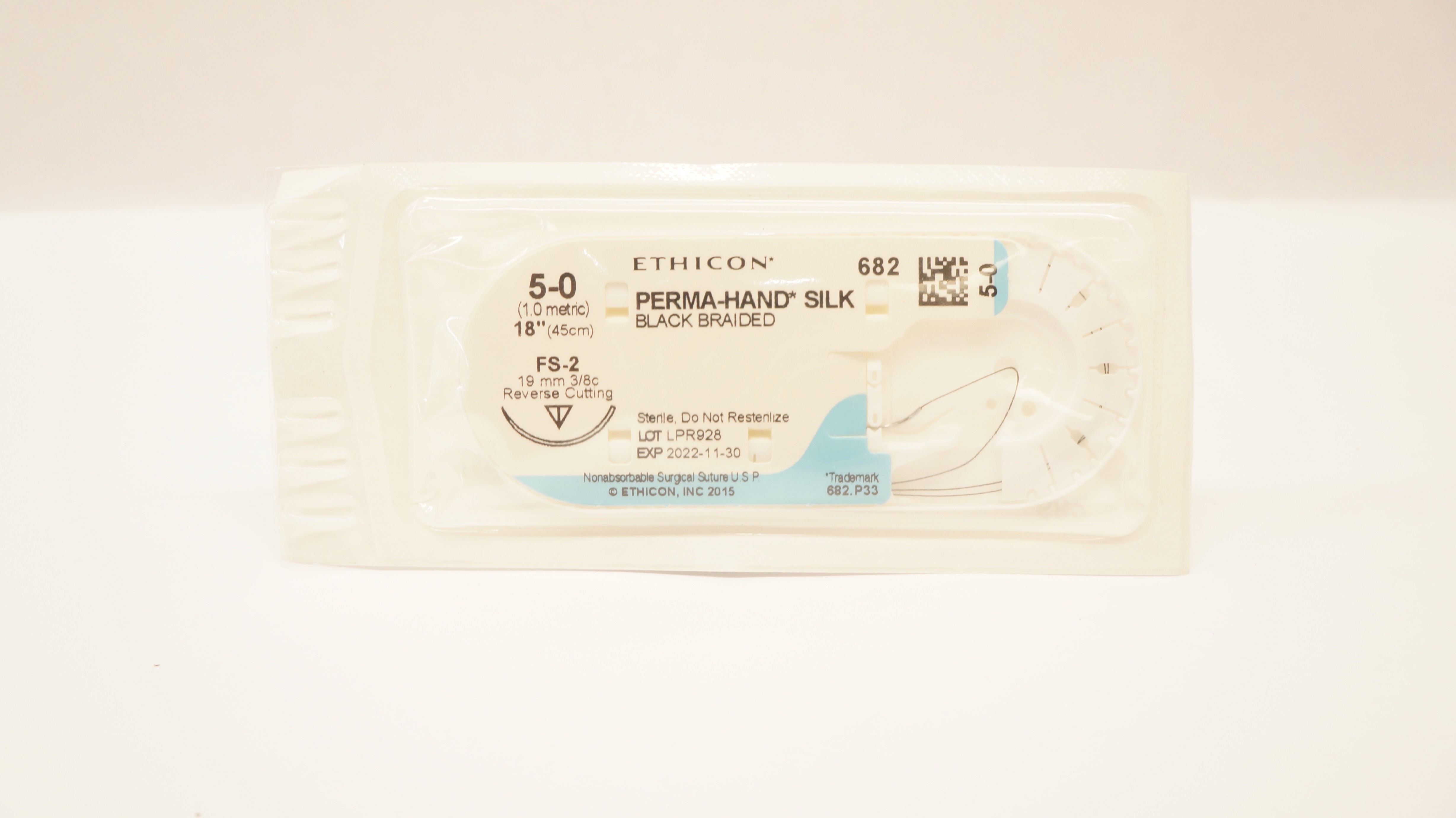Ethicon 682 5-0 PERMA-HAND SILK, FS-2, 19mm 3/8c Reverse Cutting, 18inch (x)