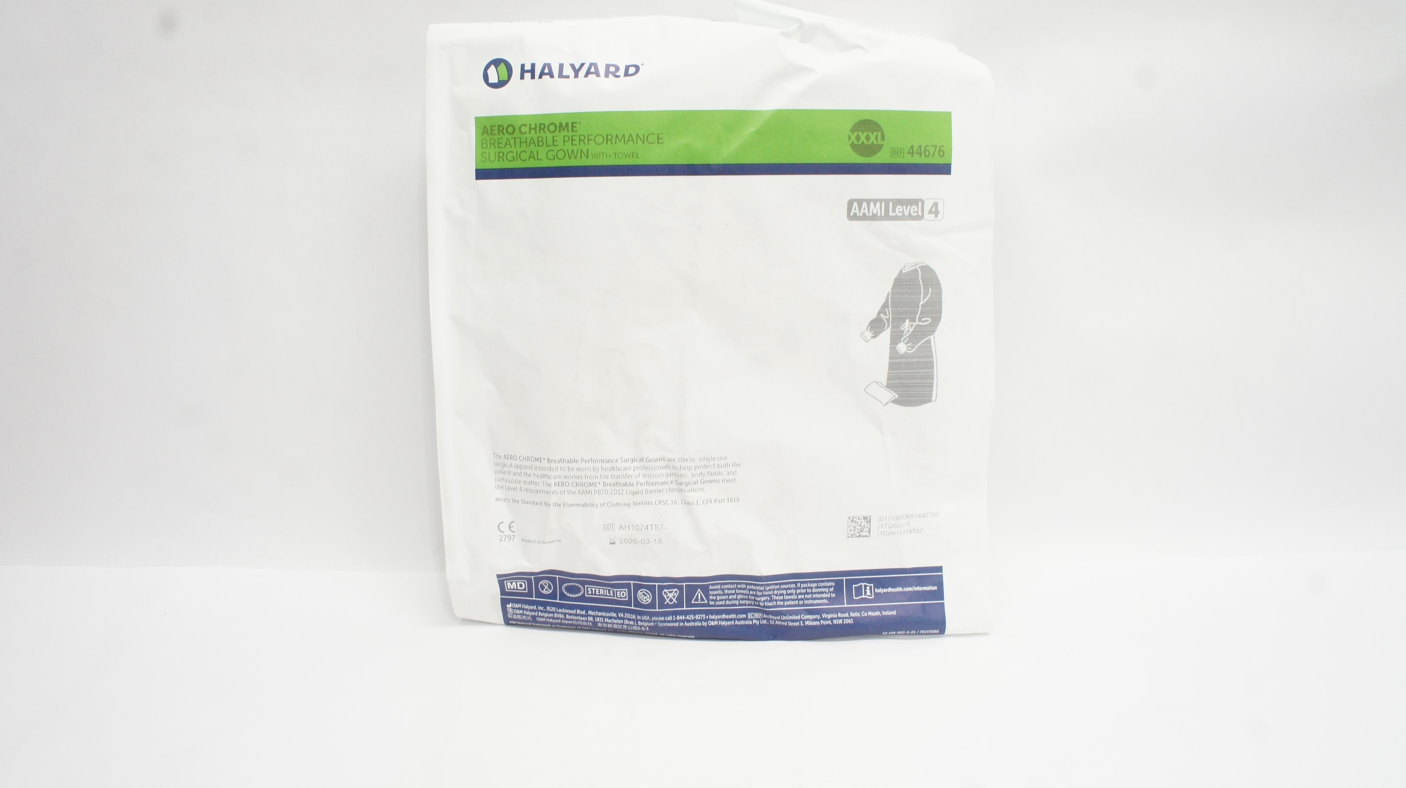 Halyard 44676 Aero Chrome Breathable Surgical Gown w/Towel AAMI Level 4, XXXL