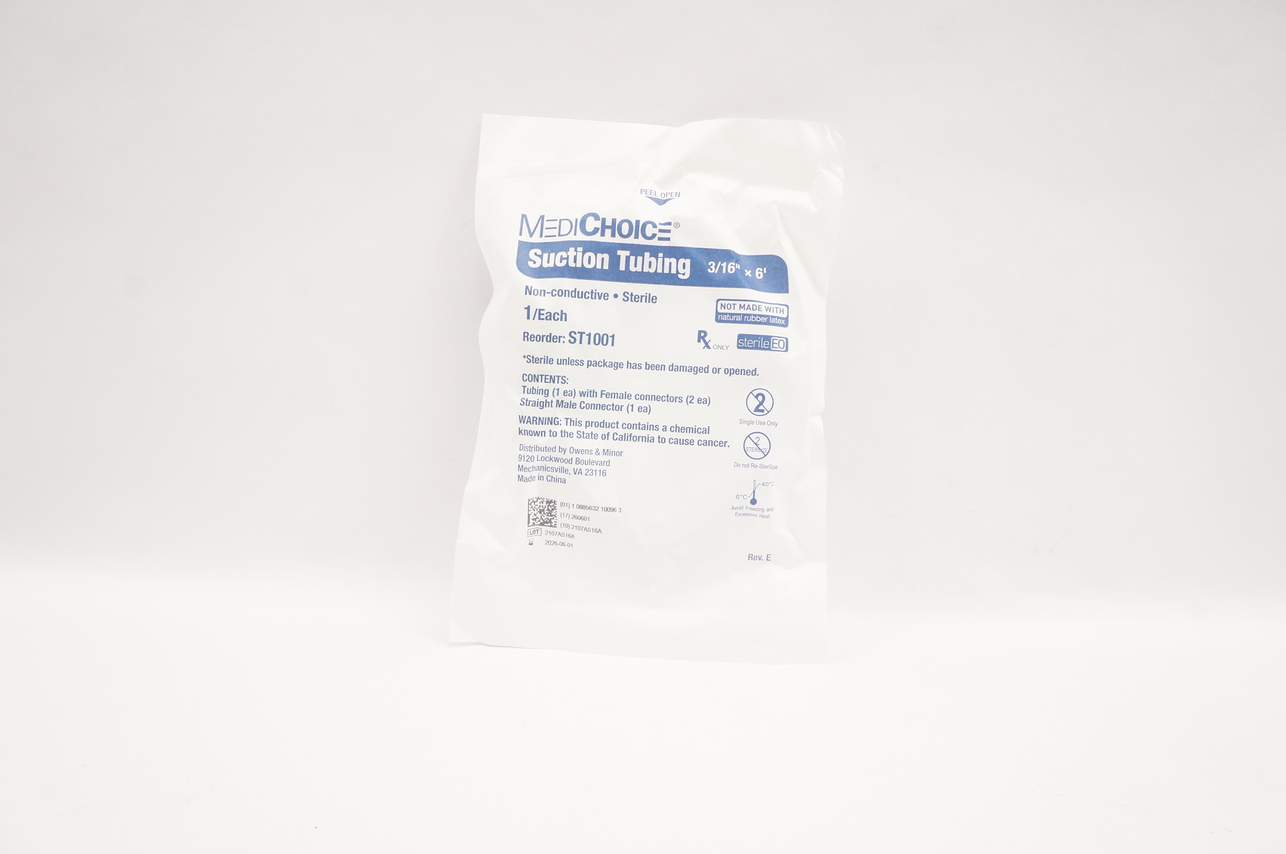 MediChoice ST1001 Suction Tubing Non-Conductive Sterile 3/16inch x 6ft