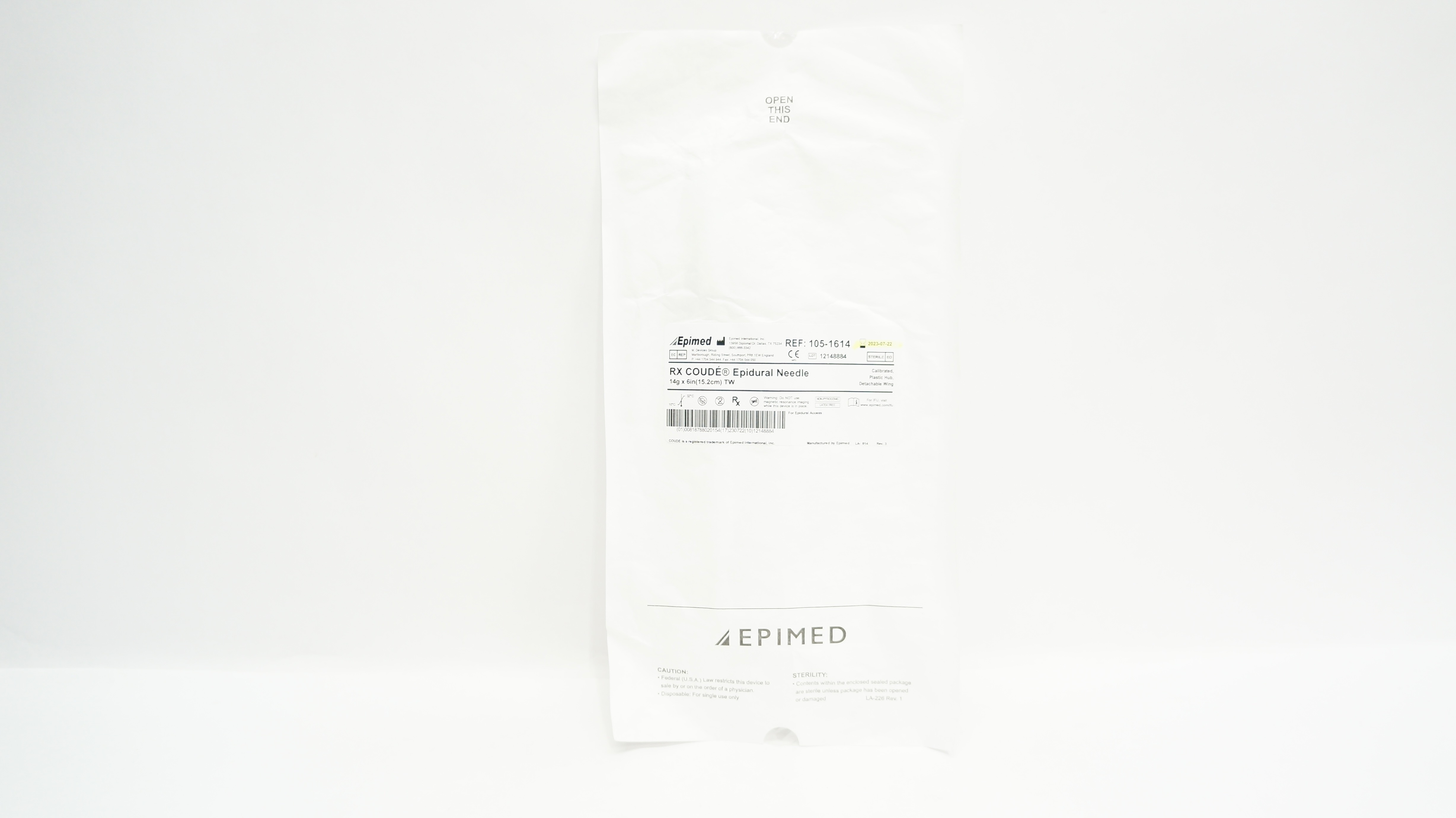 Epimed 105-1614 RX Coude Epidural Needle 14g x 6In (x)