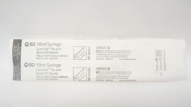 BD 305064 Luer-Lok Tip, Syringe with Blunt Fill Ndle 10ml, 18G x 1-1/2inch