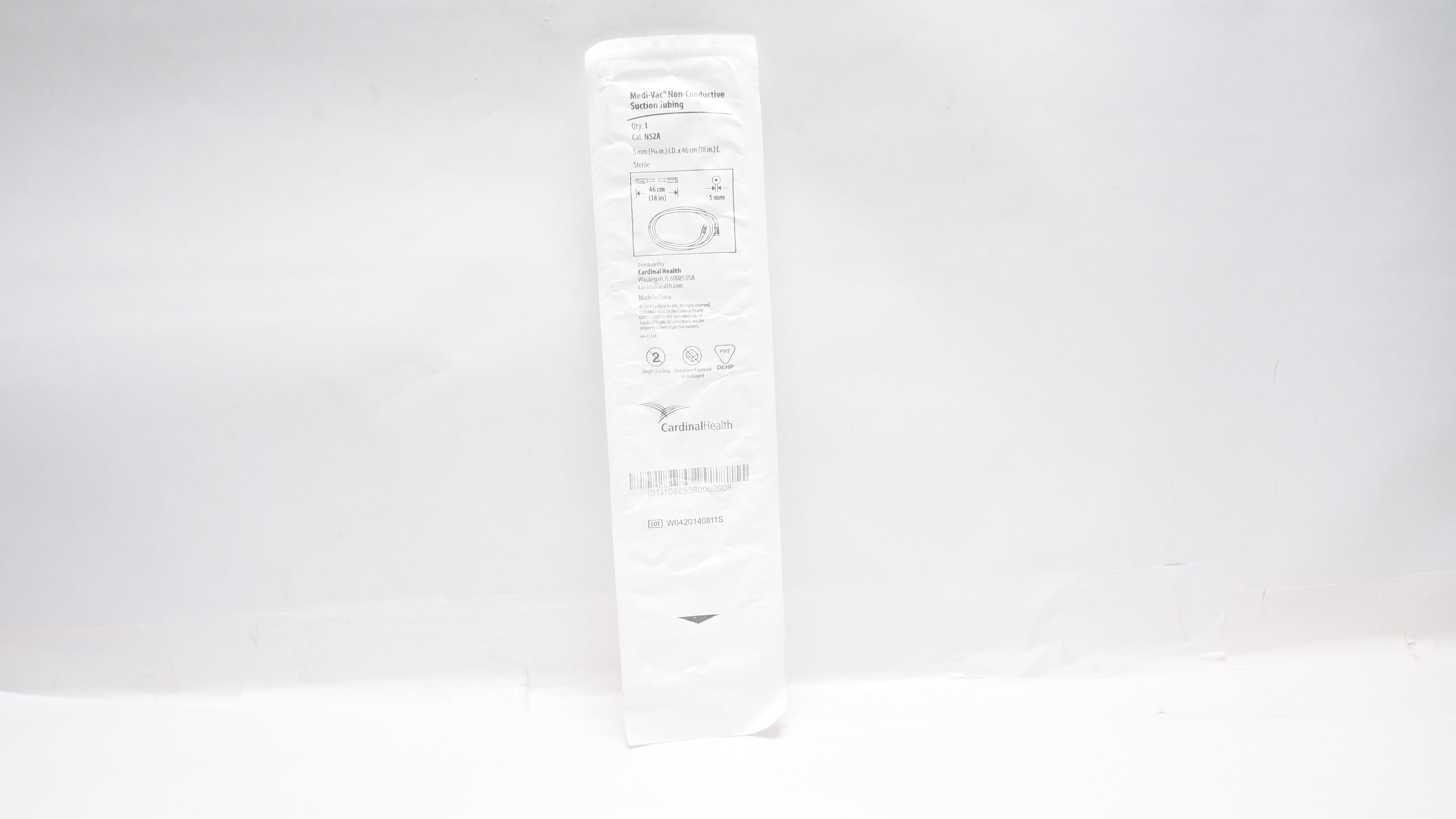 Cardinal Health N52A Medi-Vac Non-Conductive Suction Tubing 3/16inch x 18inch