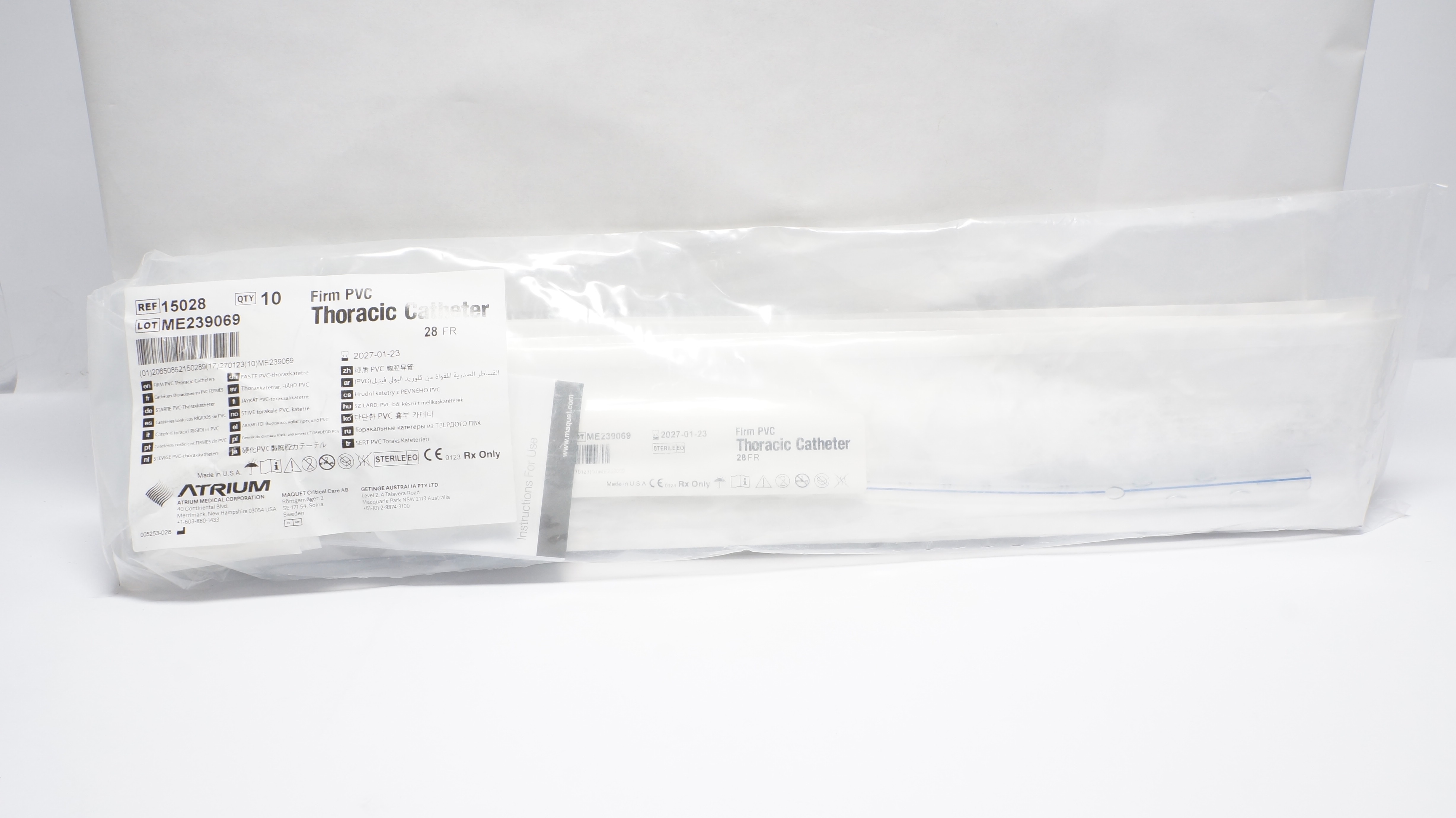 Atrium 15028 Firm PVC Thoracic Cath. 28Fr.  - Pack of 10