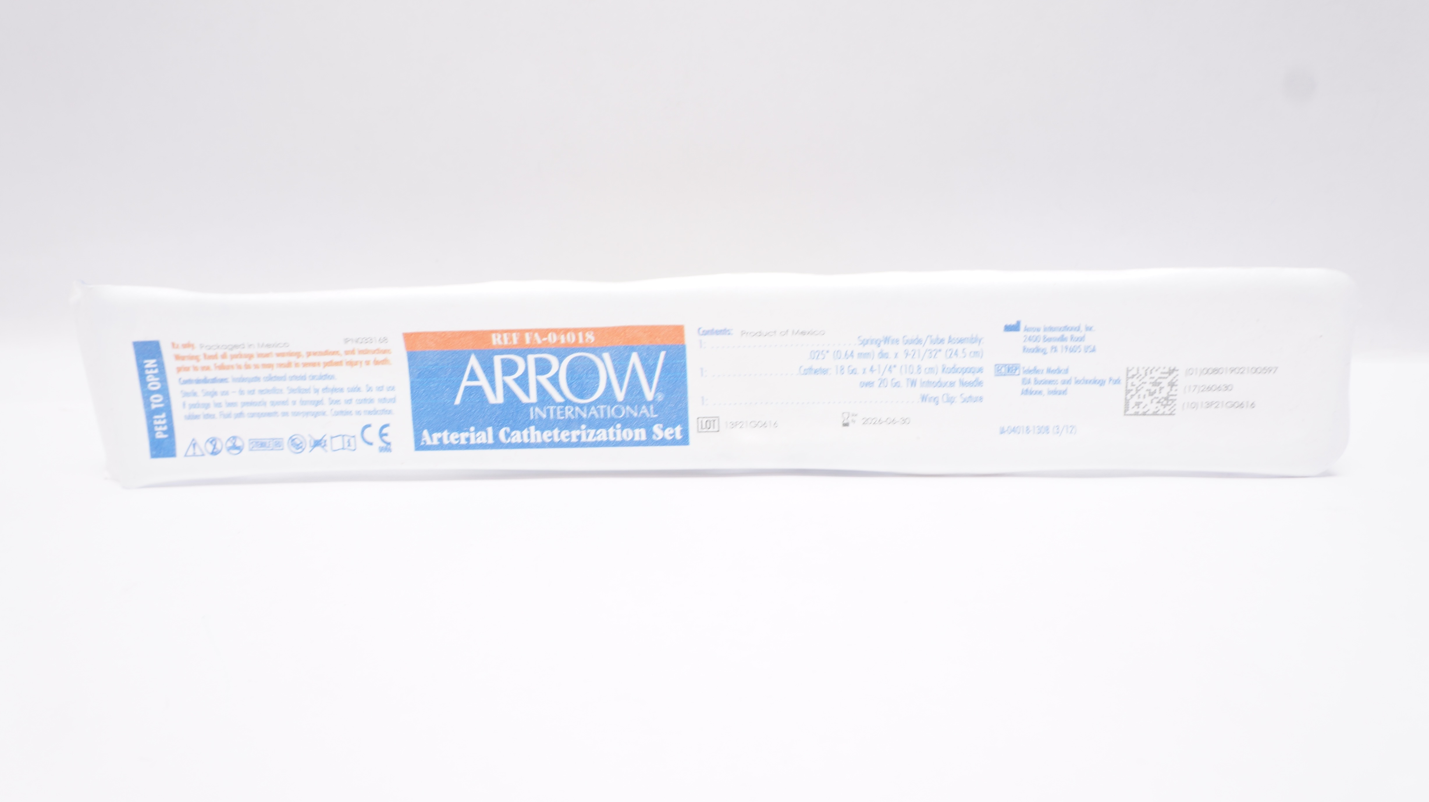 Arrow FA-04018 Arterial Catheterization Set .025inch x 9-21/32inch