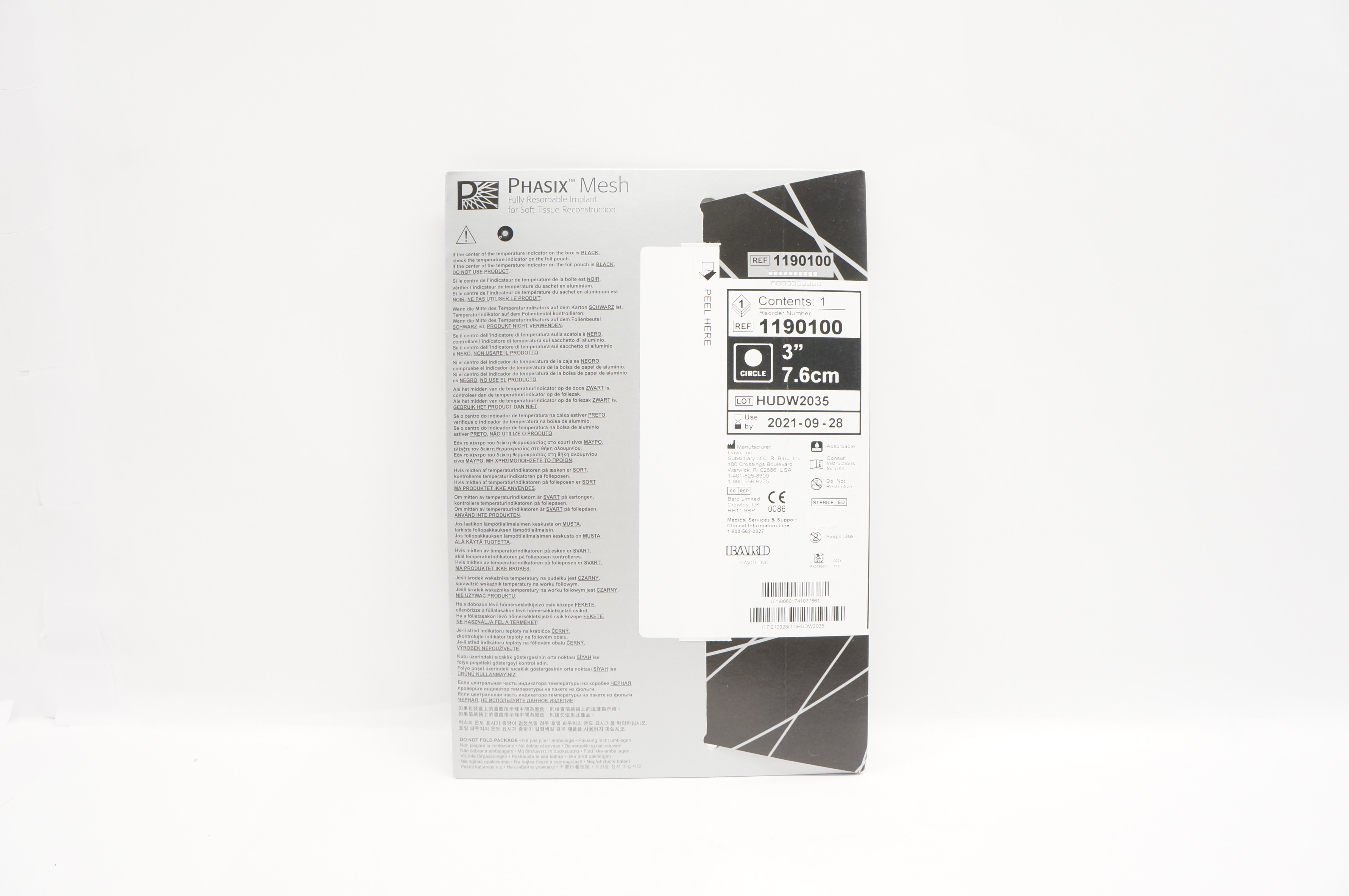 Bard 1190100 Davol Phasix Mesh, Circle, 3inch x 7.6inch (x)