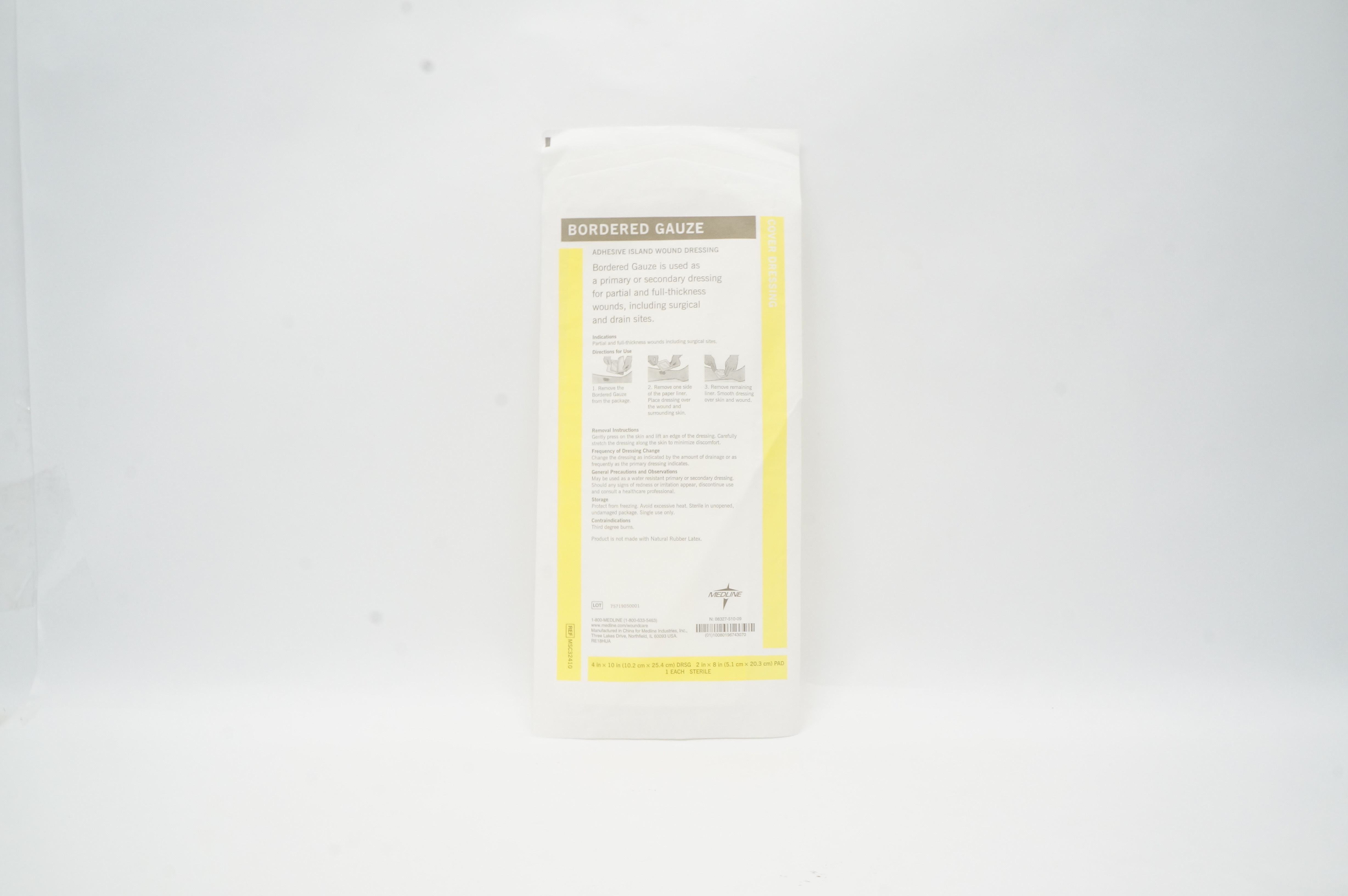 Medline MSC32410 Bordered Gauze Adhesive Island Wound Dressing 4 x10in.,2 x 8in.