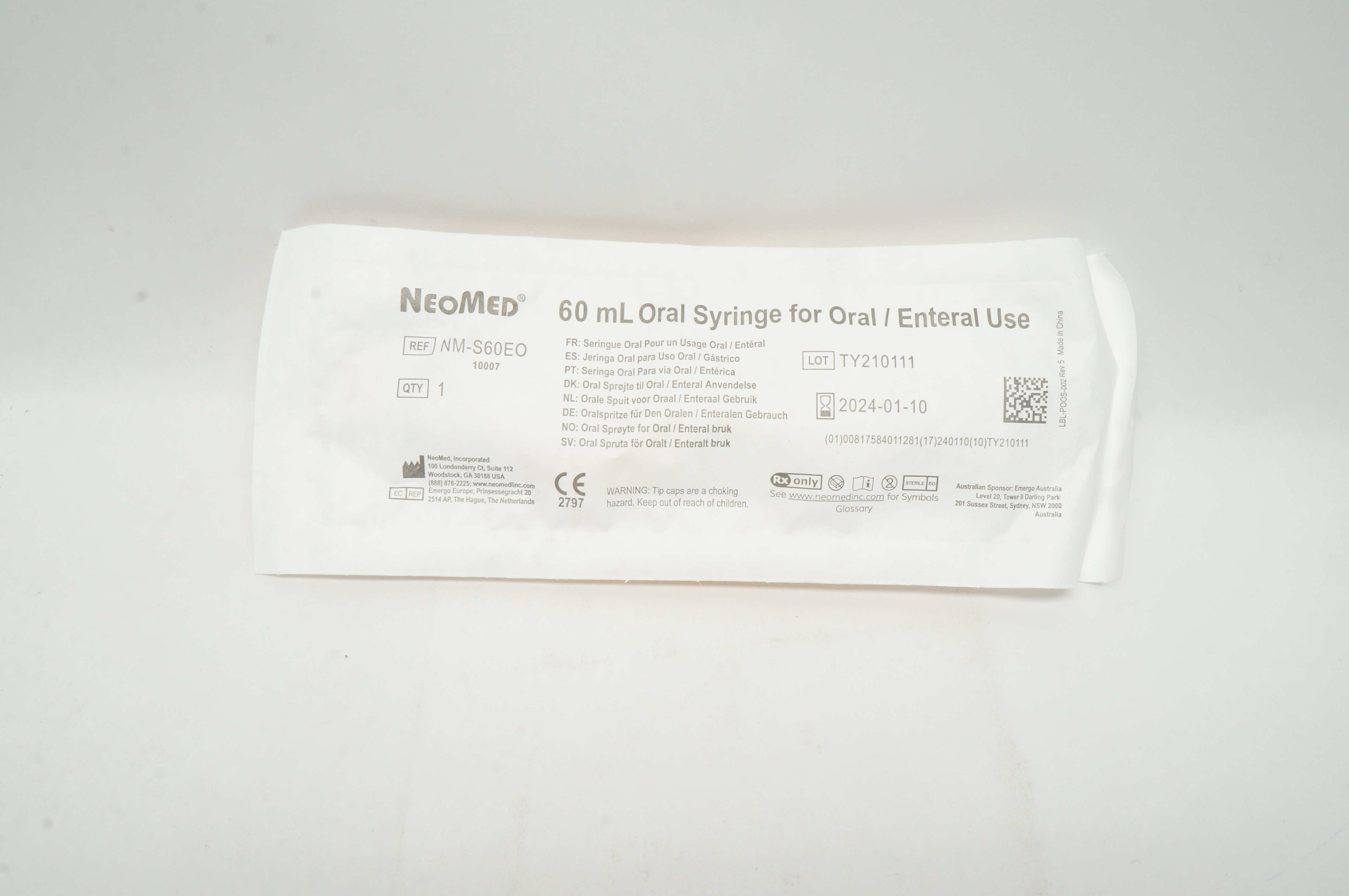 NeoMed NM-S60EO Oral Syringe for Oral/Enteral Use 60mL