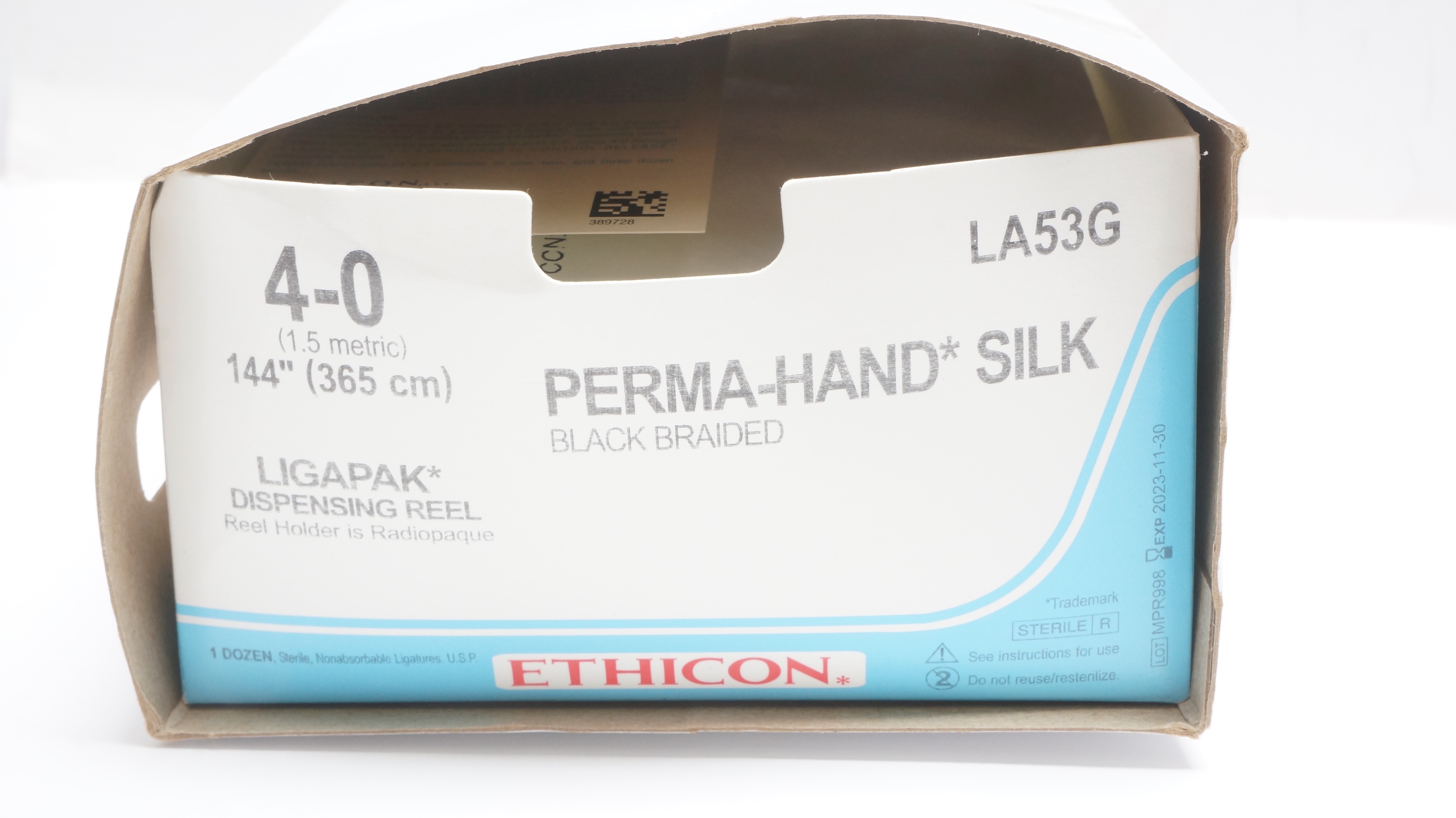 Ethicon LA53G 4-0 Perma-Hand Silk Black Braided Stre 144inch (x) - Box of 12