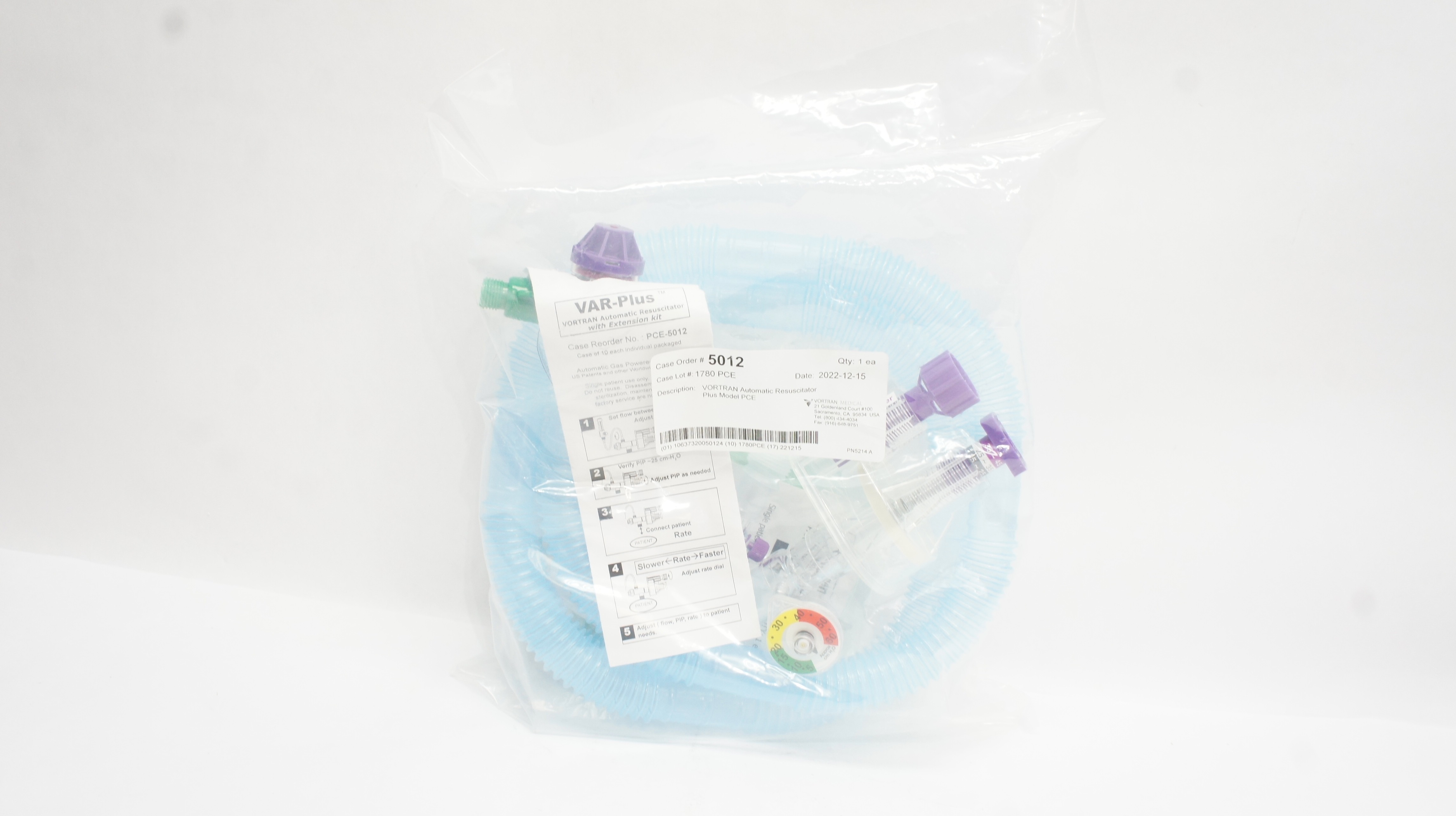 Vortran Medical 5012 Var-Plus Automatic Resuscitator with Extension Kit (x)