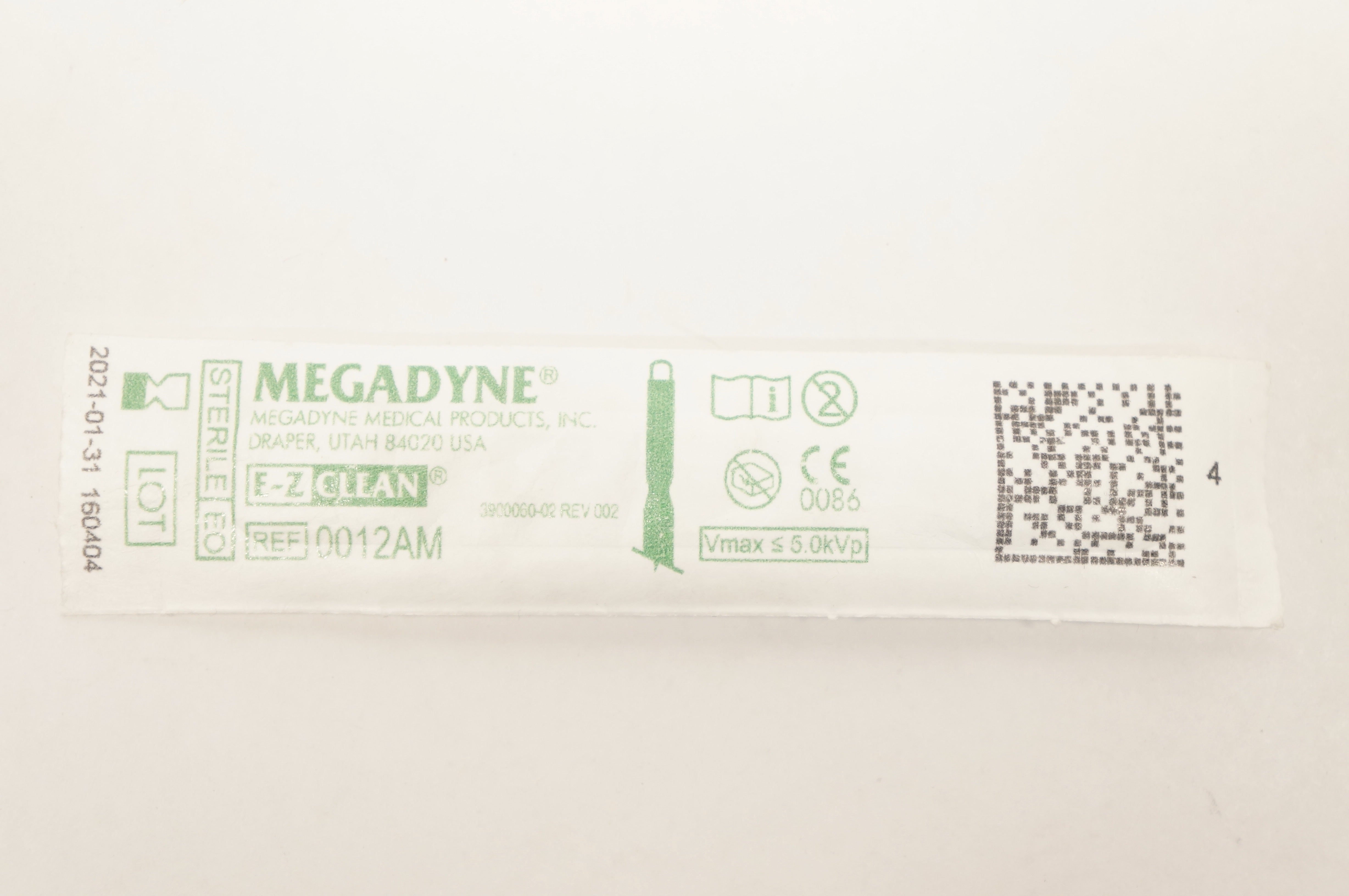 Megadyne Medical 0012AM E-Z Clean Draper Utah Vmax ≤5.0kVp (x)