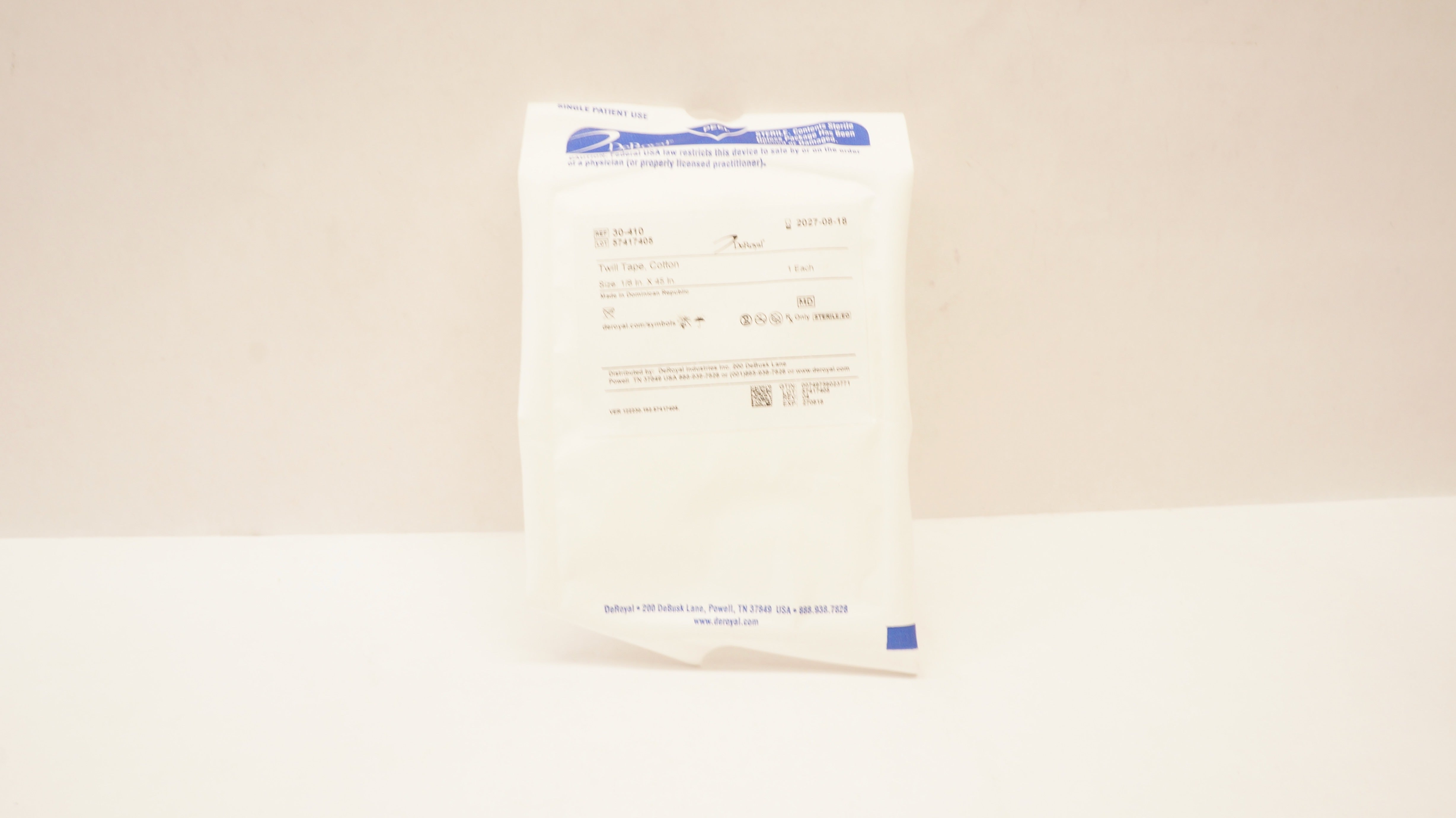 DeRoyal 30-410 Twill tape,Cotton Size 1/8In x 45In