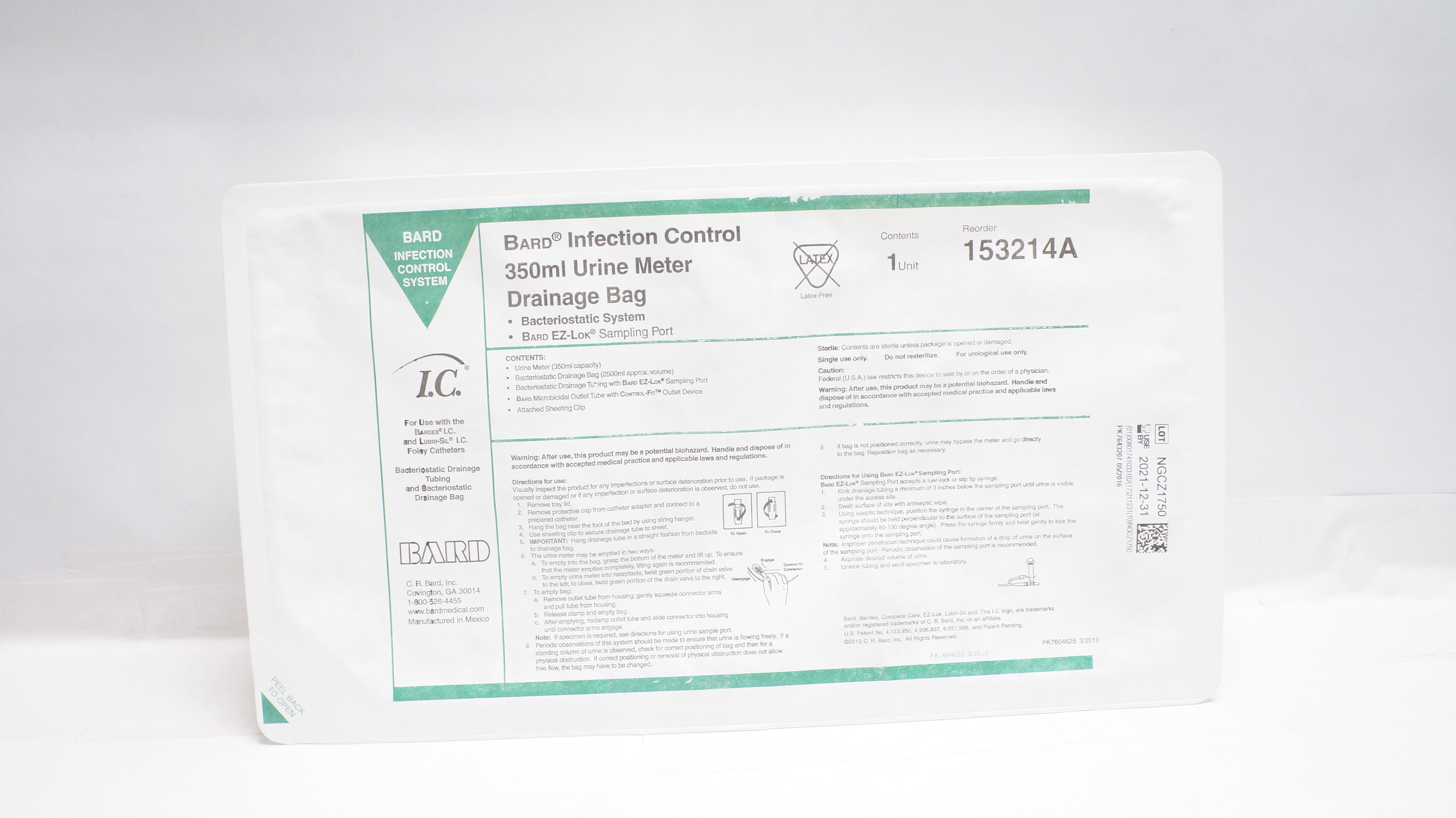 Bard 153214A Infection Control 350 ml Urine Meter Drainage Bag 2500ml (x)